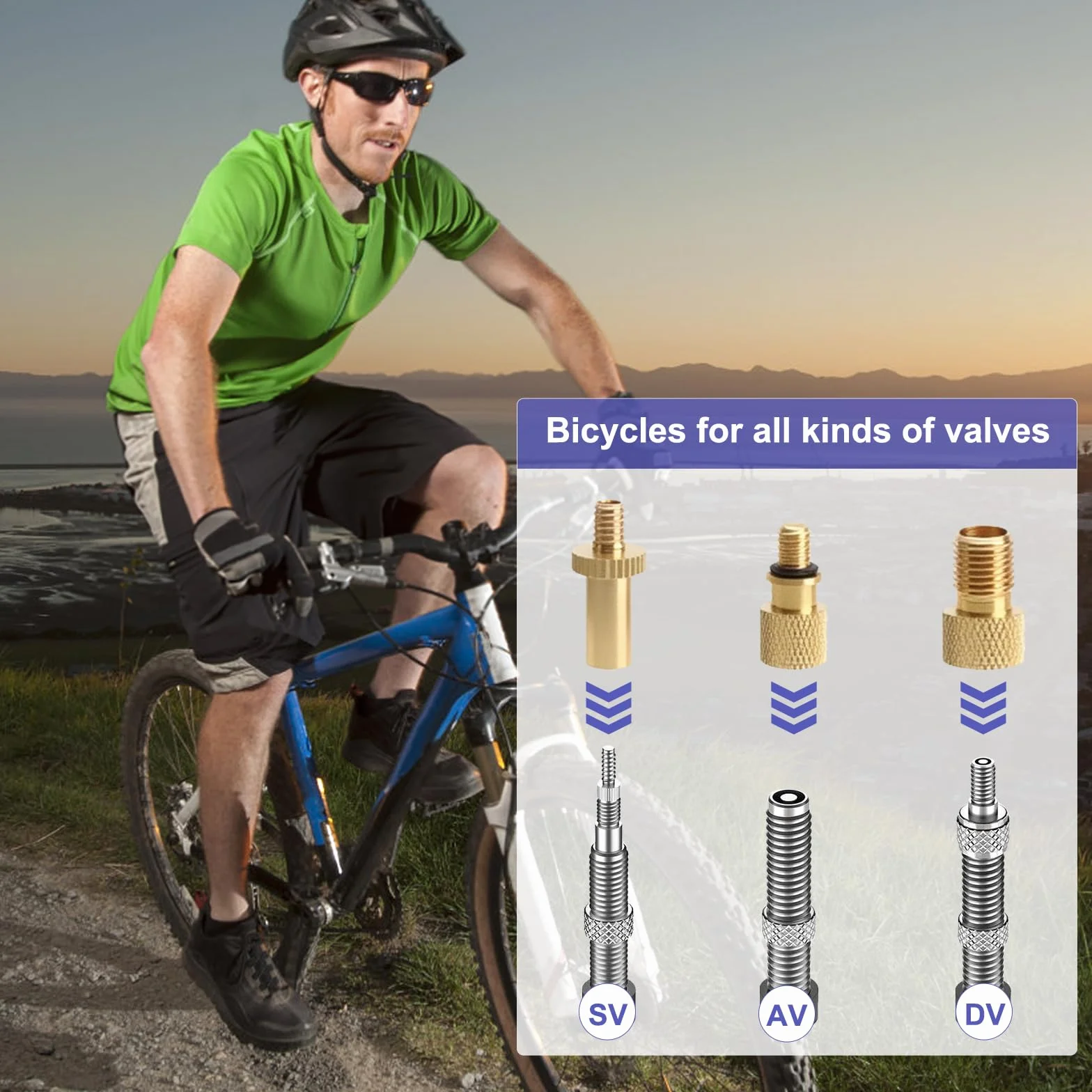 Set di 21 adattatori per valvole per bicicletta, con scatola di smistamento, adattatore per valvola francese, adattatore per valvola per bicicletta, adattatore per valvola auto, adatto per