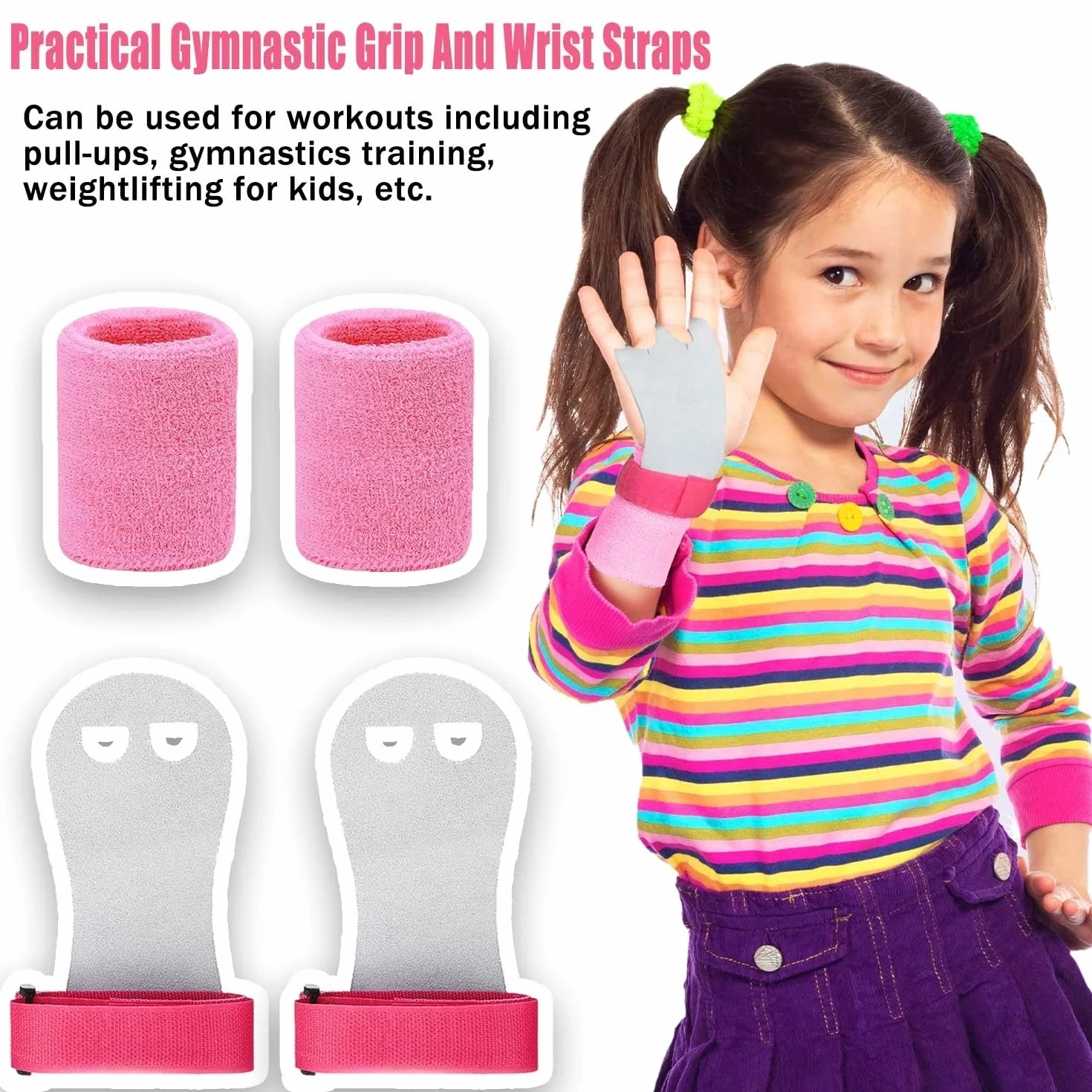 Cinturini da Polso con Presa per Ginnastica Sportiva, Protezione del Polso per Sollevamento Pesi per Ragazze Bambini (Rosa)