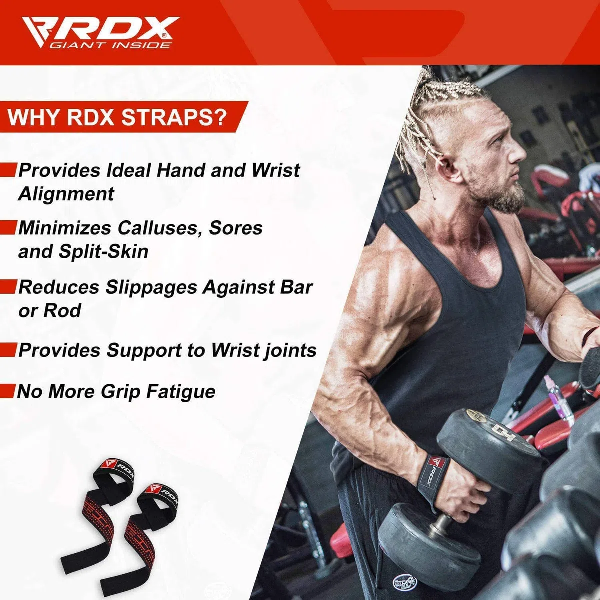 RDX Lifting Straps for Weightlifting – 100% Cotton Heavy Duty Gym Wrist Strap with 5MM Neoprene Padding, 60CM Anti-Slip Hand Grip Wraps for Deadlifts Powerlifting Workouts Strength Training, Men Women