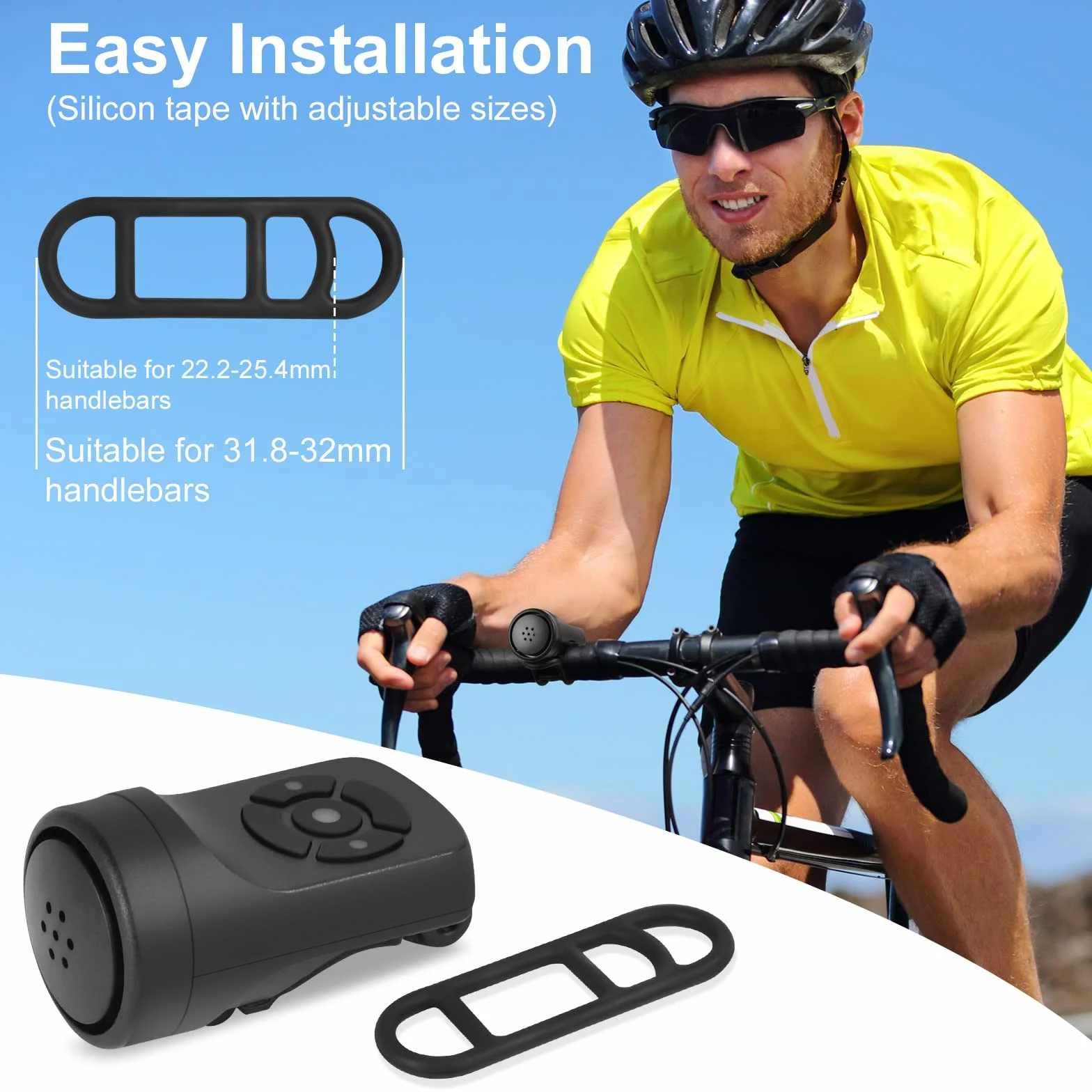 Flintronic Campanello Elettrico per Bicicletta, Campanello Bici Impermeabile IPX4, Campanello Bici Elettronico, Campanello per Bicicletta Elettrico, 22.2-31.8 mm per Ciclismo Scooter MTB BMX, Nero
