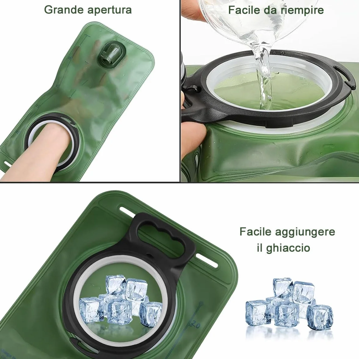 Sacca Idrica 2L Portatile con Tubo per Bere per Ciclismo Corsa Escursionismo Blu Nero Verde