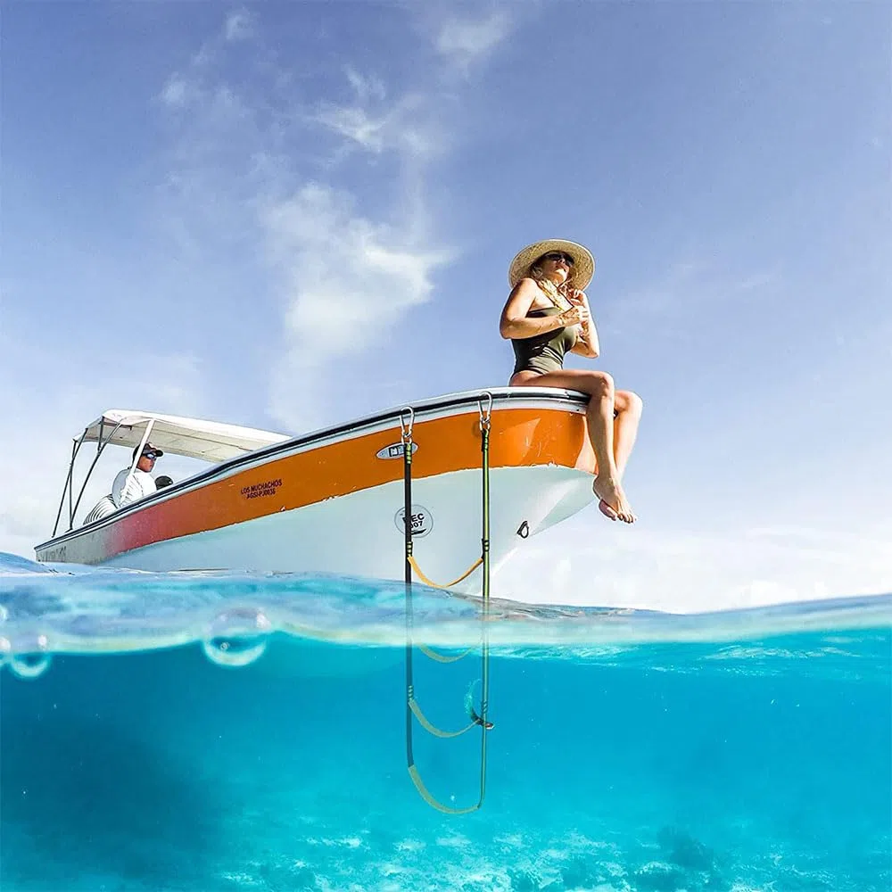 Scala portatile a tre gradini, in corda di nylon, per barca a motore, verde fluorescente, rimovibile, per caccia, gommone, kayak, motoscafo, canoa