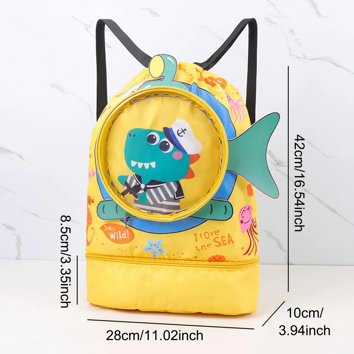 Coccodrillo dei Cartoni Animati Borsa Piscina, Borsone Piscina, Zaino Piscinas Bambino, Borsa da Nuoto Asciutta e Bagnata, Grande Capacità con Scarpiera per Sport Viaggi Scuola Nuoto, Giallo