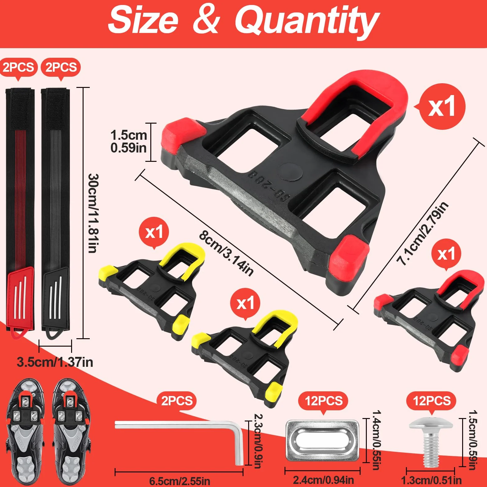KATIMI 4 Pezzi Tacchette Bici da Corsa, Attacchi Scarpe Bici da Corsa Compatibili Shimano SPD SL Tacchette Cicismo (Gialle/Blu/Rosso)