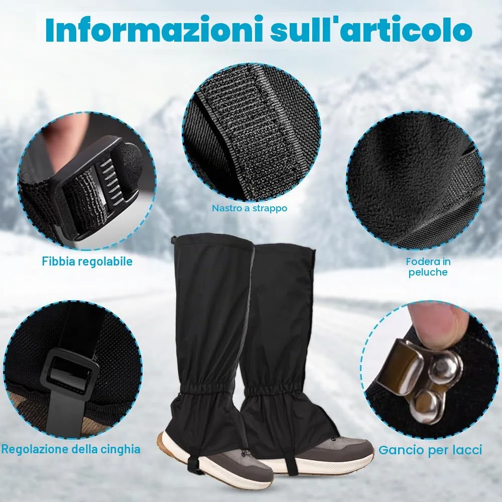 Ghette Impermeabili, Unisex Snow Ghette Impermeabile Snow Gaiters Ghette da Escursionismo Ghette da Trekking per attività All'aperto Protezione Contro la Neve Pioggia Fango Vento (Nero)