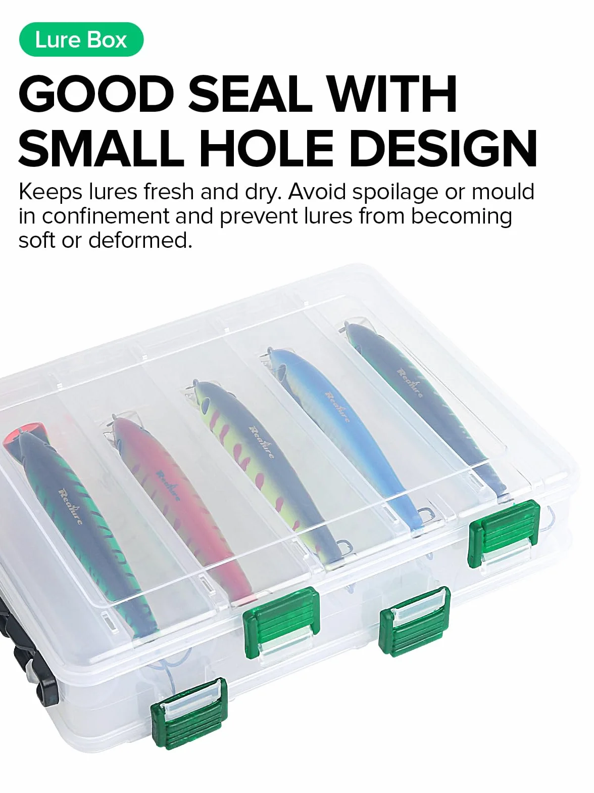 Realure Scatola per Esche da Pesca 4,5x17x20 cm 10 Scomparti Trasparente