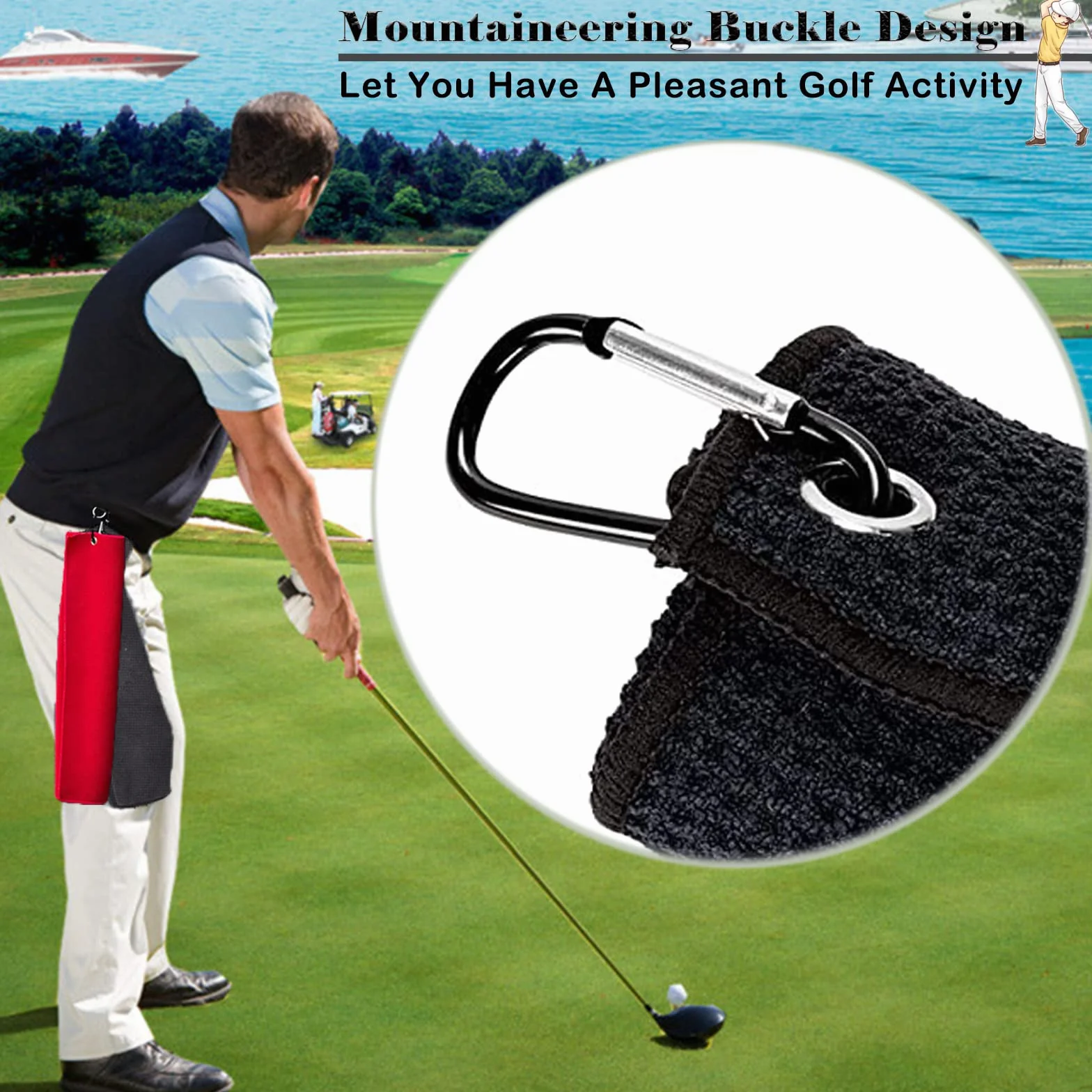 Set di 2 Asciugamani da Golf triplicati, Divertente Asciugamano da Golf con Clip per Borse da Golf per Uomo, in Microfibra con Motivo a cialda
