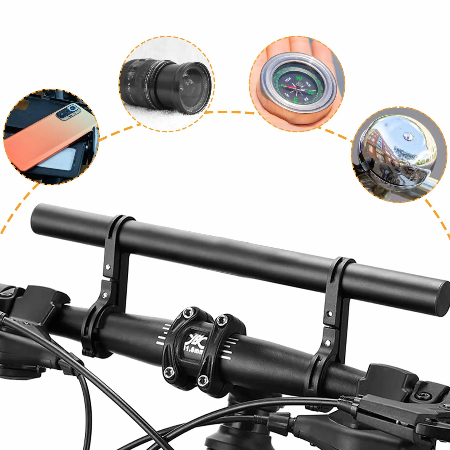 Prolunga manubrio bicicletta in lega di alluminio, 30 cm, con supporto per torcia, smartphone e dispositivi GPS (18-34 mm)