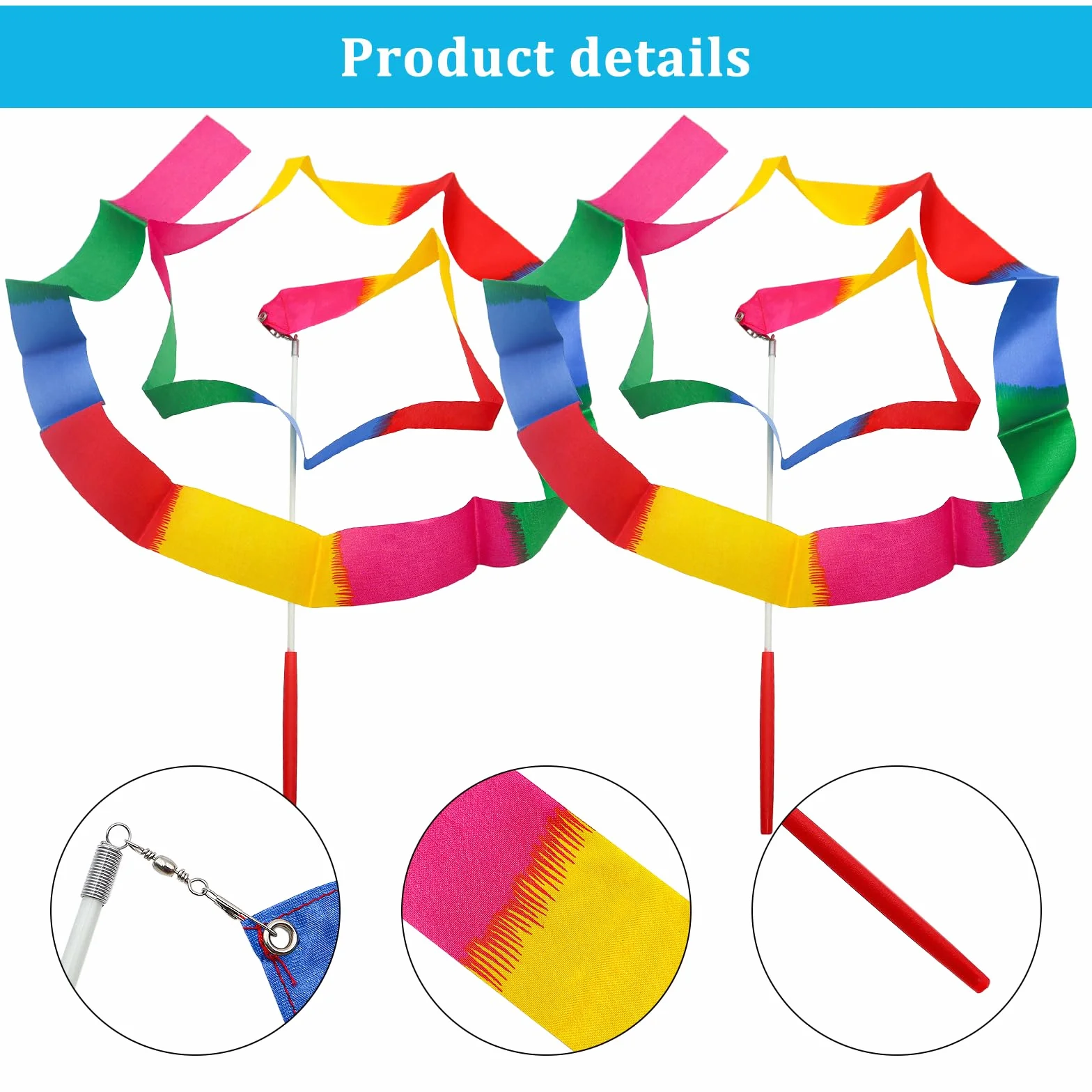 Nastri da Ballo 12 Pezzi, Nastro da Ginnastica Colorato, Bacchetta Ginnastica Ritmica, Dance Ribbons per Bambini 2m