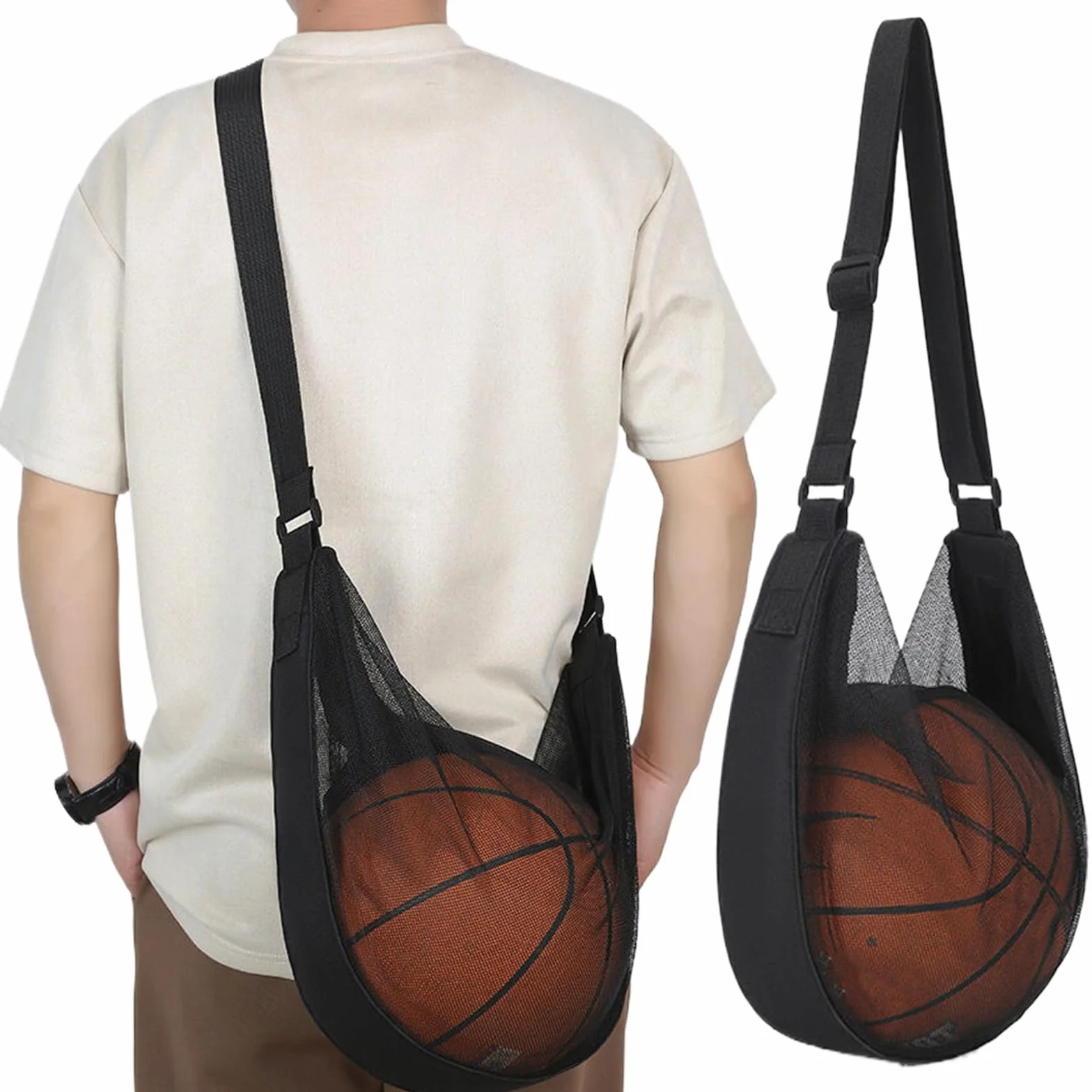 Zaino Basket, Basket Accessori, Sacca Zaino, Borsa da Pallacanestro, Borsa a Rete con Moschettone, Borsa a Rete per Calcio, Pallacanestro