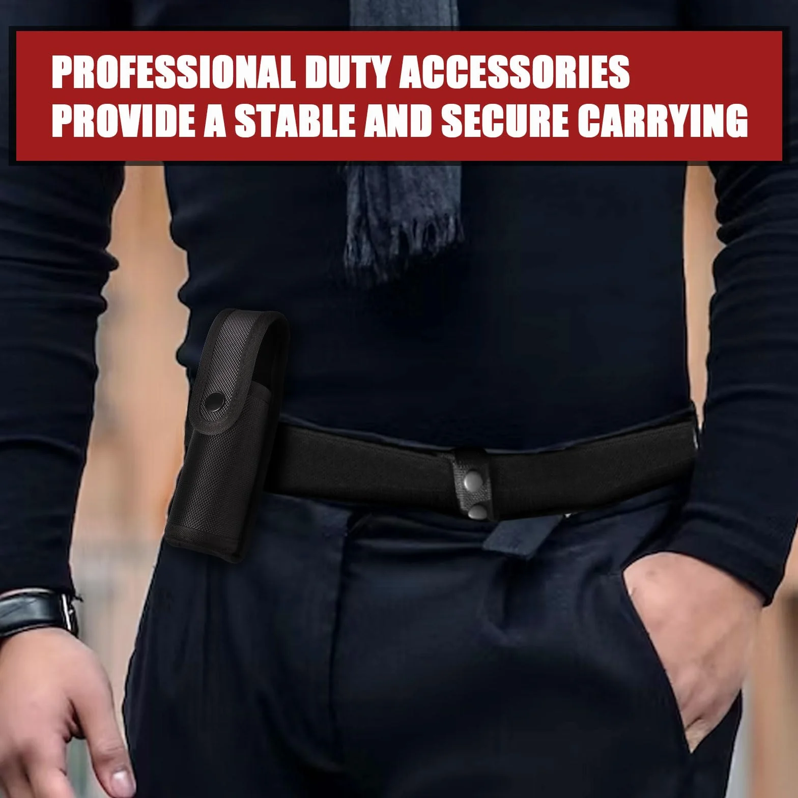 Porta Spray al Peperoncino, Fondina Spray con Patta Superiore per Cintura di Servizio Fondina Spray al Pepe per MK3 MK4 Accessori per Cintura di Polizia per la Sicurezza della Polizia (Nero)