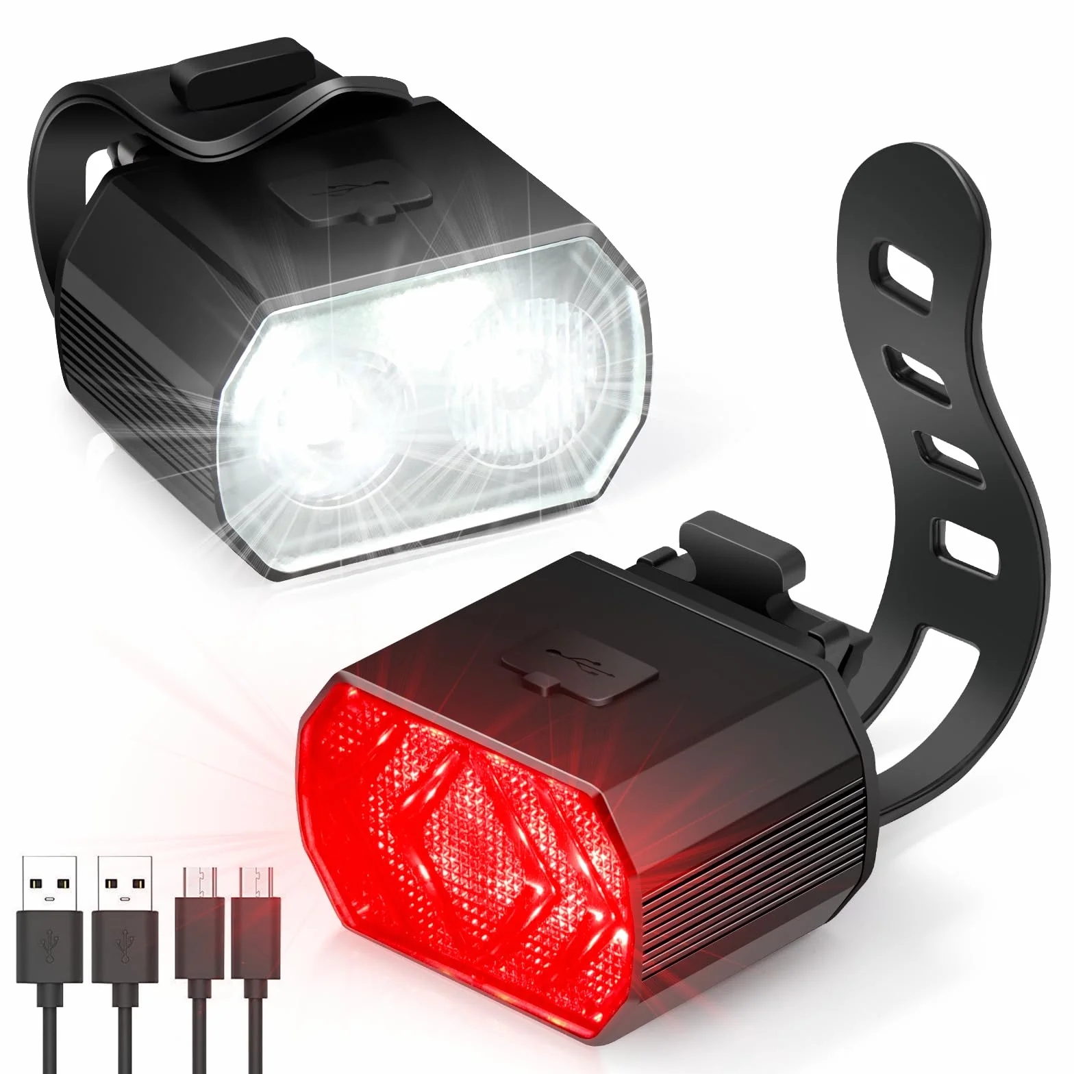 Blendura Luci Bicicletta LED, Luci Bici USB Ricaricabili 4+6 Modalità Luce Bicicletta Anteriore & Posteriori Luci per Bicicletta Adatto per Varie Bici