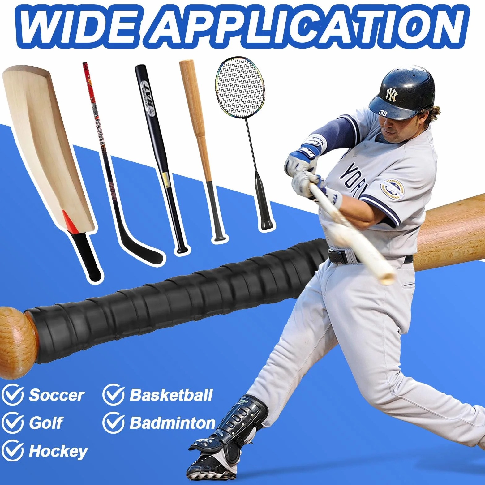 Nastro antiscivolo per mazza da baseball, multi sport, per golf, tennis, softball e hockey, in silicone autofuso migliorato per trazione affidabile e assorbimento degli urti