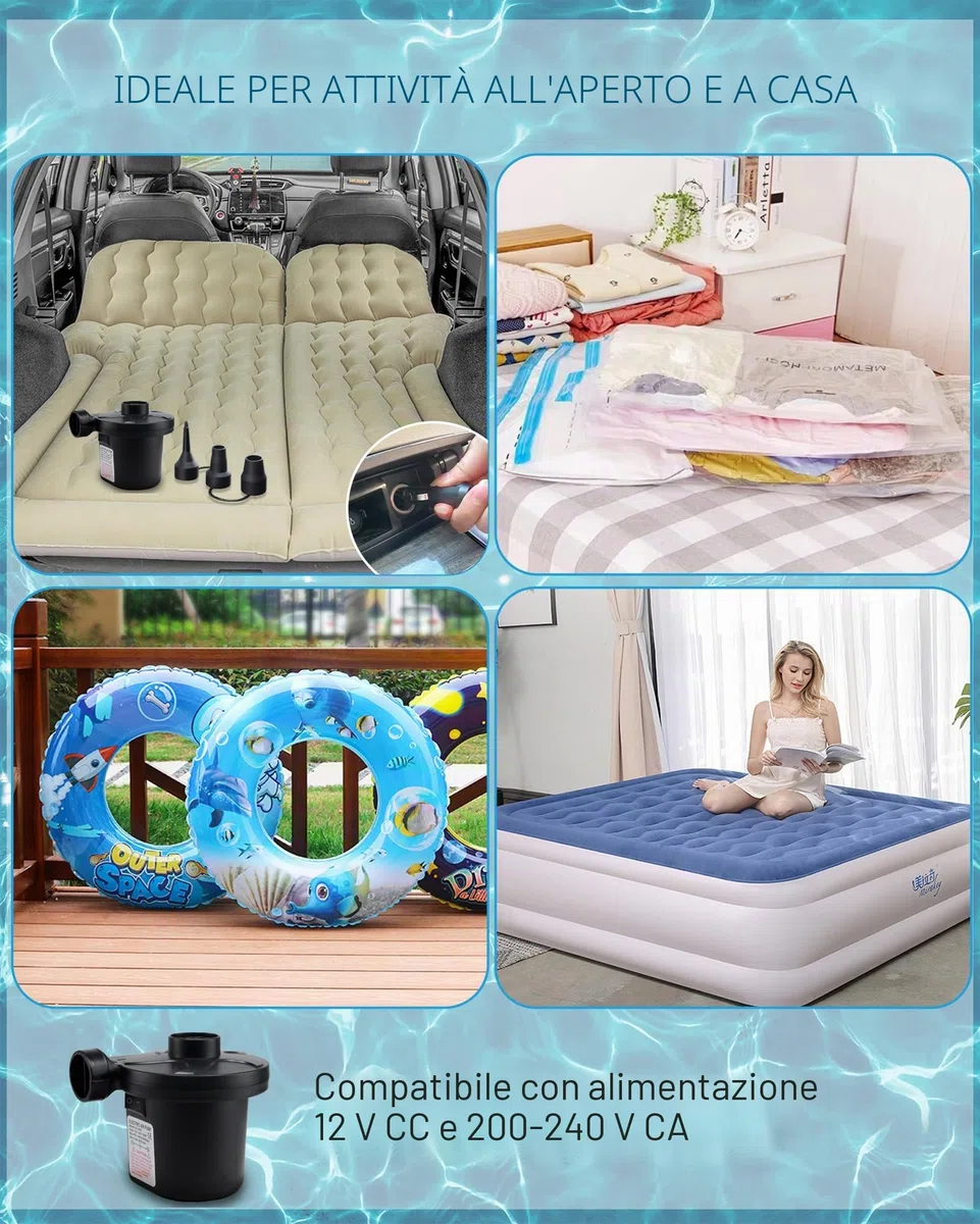 Pompa ad aria elettrica, pompa ad aria per materasso ad aria 2 in 1, pompa elettrica gonfiabile e sgonfiabile, pompa ad aria portatile per materasso, piscina, materasso ad aria, barca galleggiante