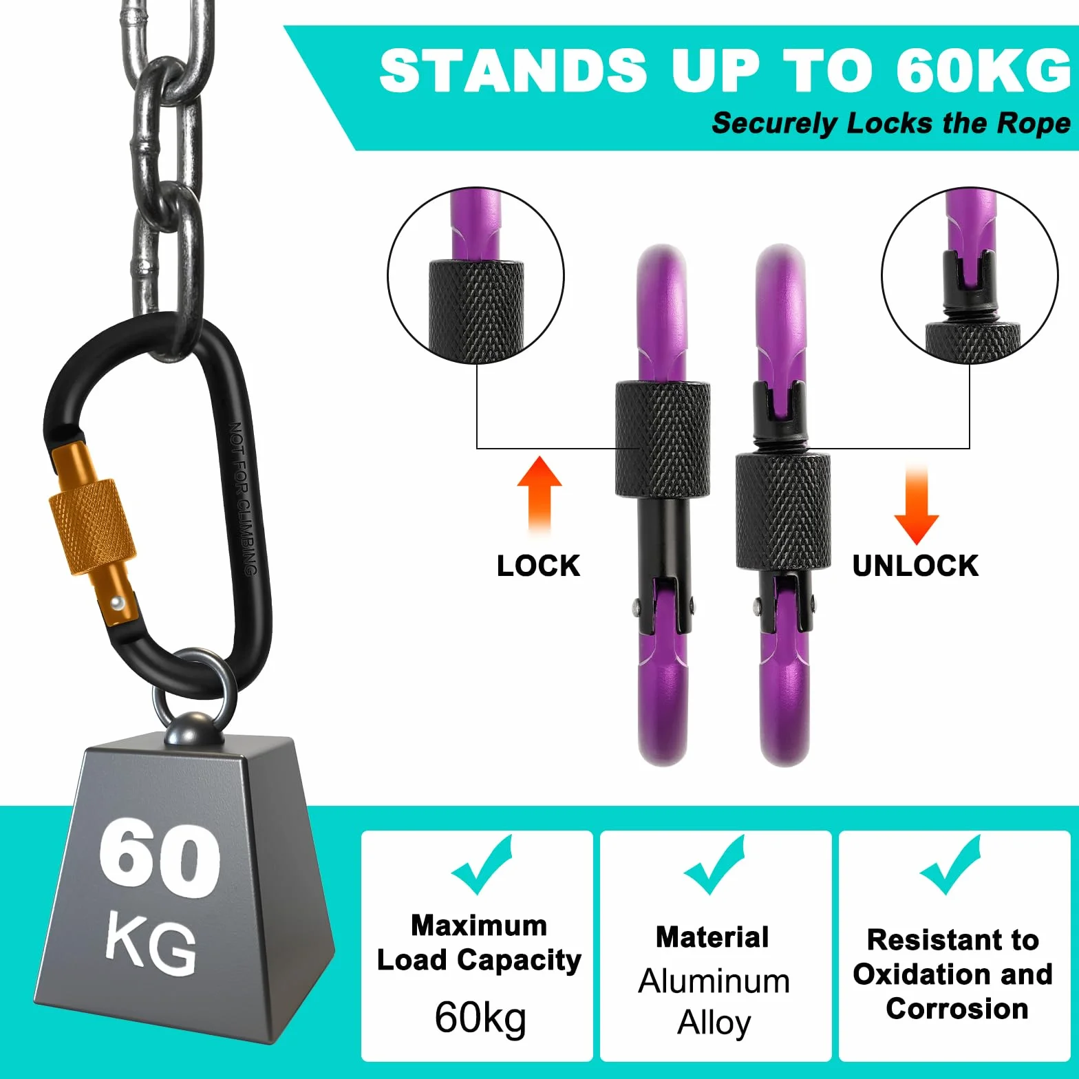 Moschettone in Alluminio 10 Pz, Carabiner a Forma di D con Tappo a Vite per Arrampicata Campeggio Pesca