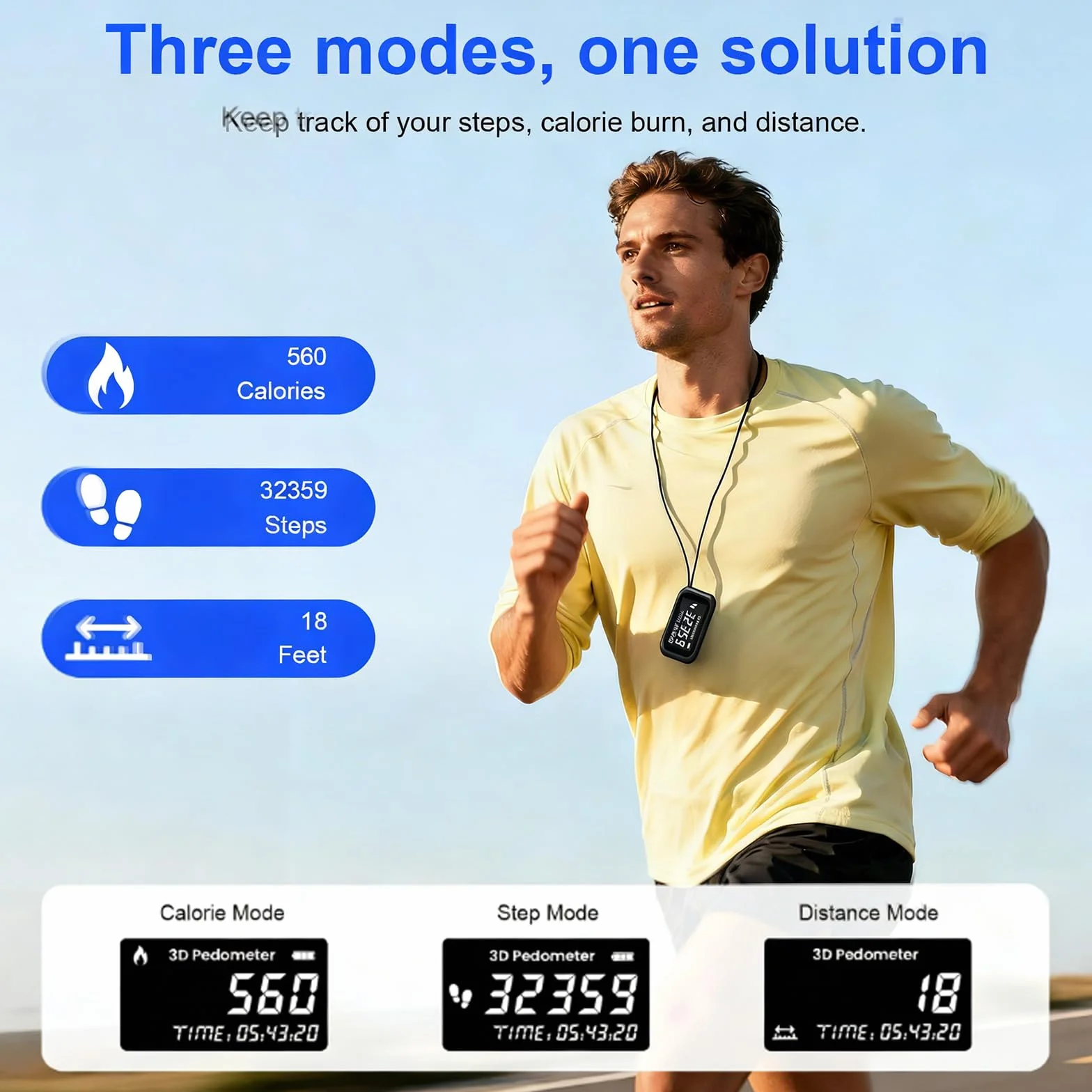 Contapassi 3D per camminare, contapassi di precisione con clip portachiavi, semplice contapassi per camminare con display LCD, tracker per camminare, escursioni, sport, allenamento