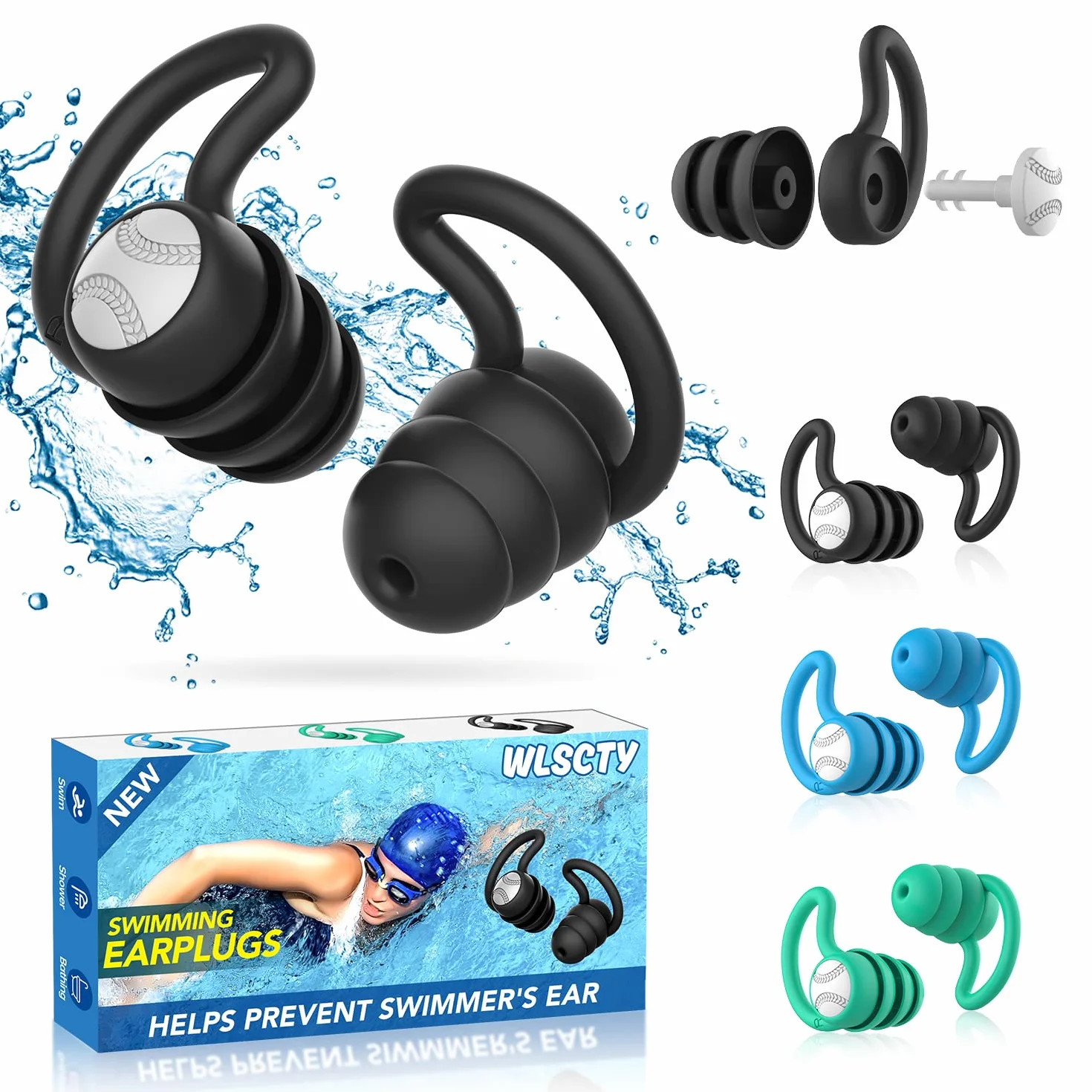 Tappi per le orecchie da nuoto per adulti, impermeabili, riutilizzabili, in morbido silicone, per doccia, nuoto, surf, snorkeling e altri sport acquatici (3 paia)