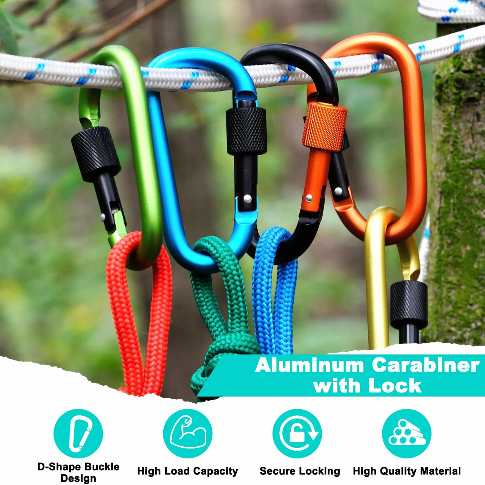 Moschettone in Alluminio 10 Pz, Carabiner a Forma di D con Tappo a Vite per Arrampicata Campeggio Pesca