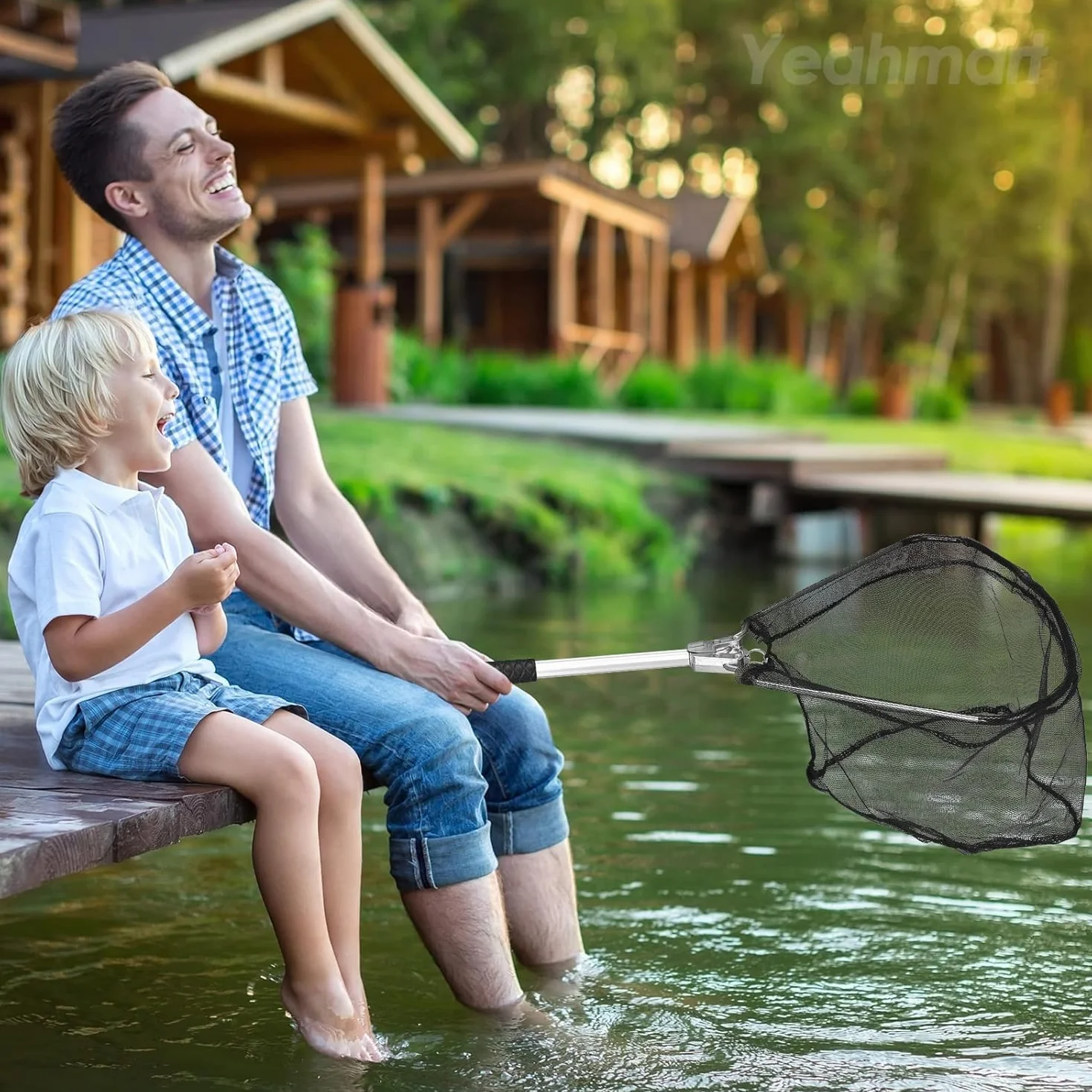 Rete da pesca pieghevole nera 51 cm – Sacatiera per adulti e bambini, atterraggio per salmone e pesce gatto