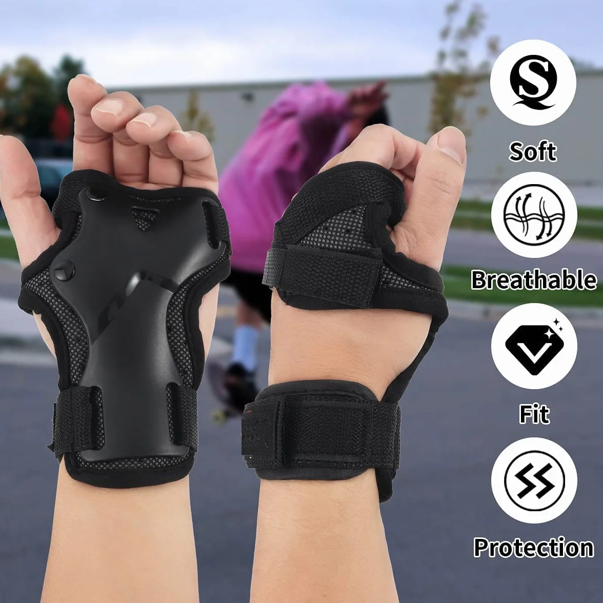 1 Paio Polso Traspirante Avanzata,Guanti da Sci Estesa Polso, Palmi Protezione Roller Skating Guanti Antiscivolo Regolabile