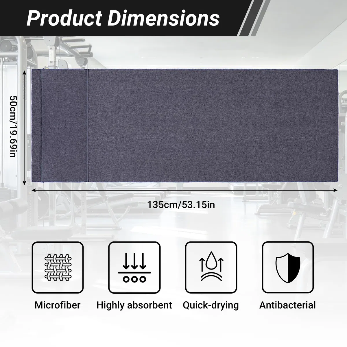 Asciugamano da Palestra 135x50cm Microfibra ad Assorbimento Rapido e Asciugatura Veloce Tasca con Cerniera per Cellulare Chiavi Cuffie e Accessori per Palestra Yoga Sport all'aperto (Grigio Scuro)