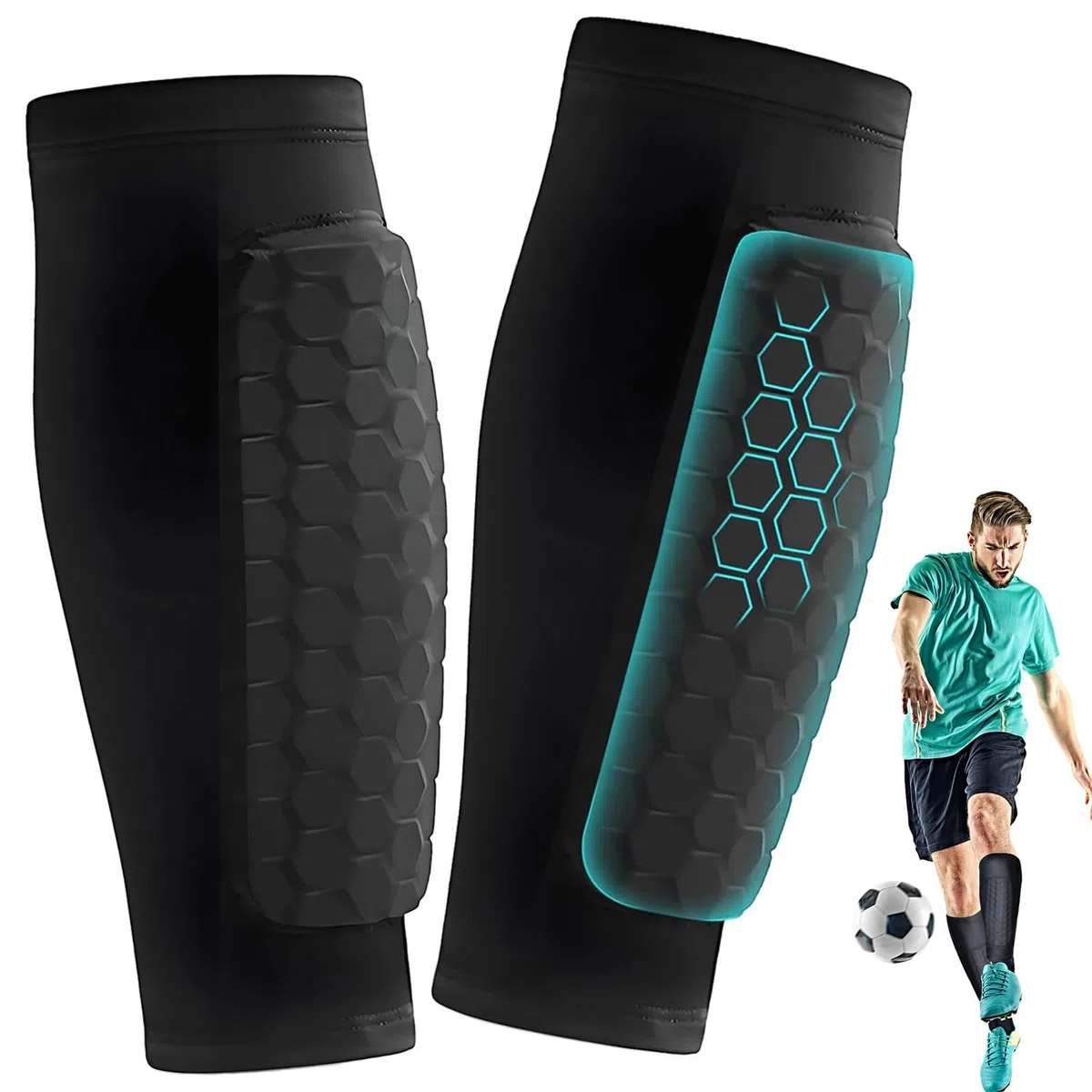 1 paio Parastinchi da Calcio, Manica Protettiva per Polpacci Antiscivolo, Parastinchi Calcio con Imbottitura EVA da 12mm a Nido d'Ape ideale per Calcio e Altri Sport