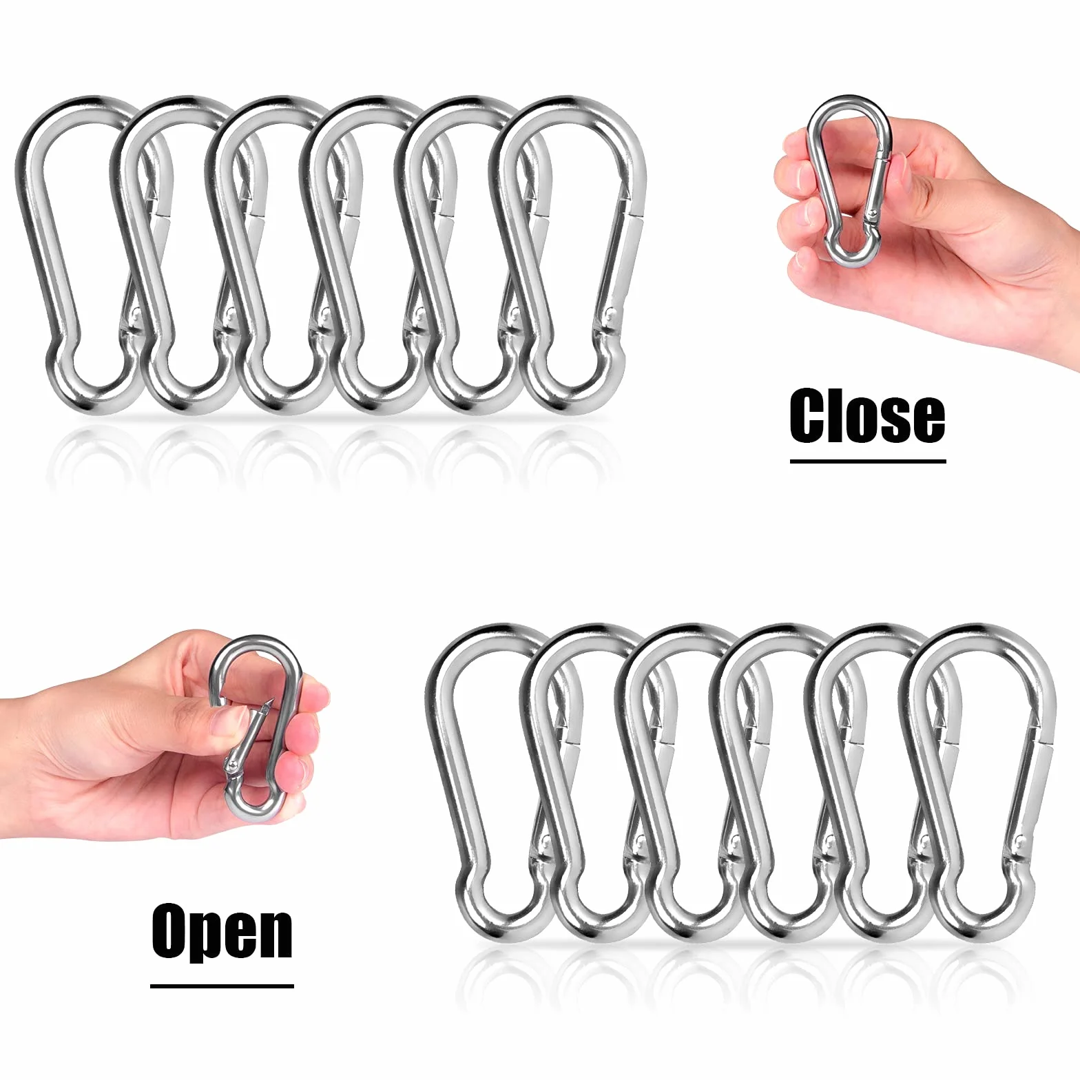 Moschettoni in Acciaio Inox 304 50mm x 5mm con Chiusura a Scatto 10pcs