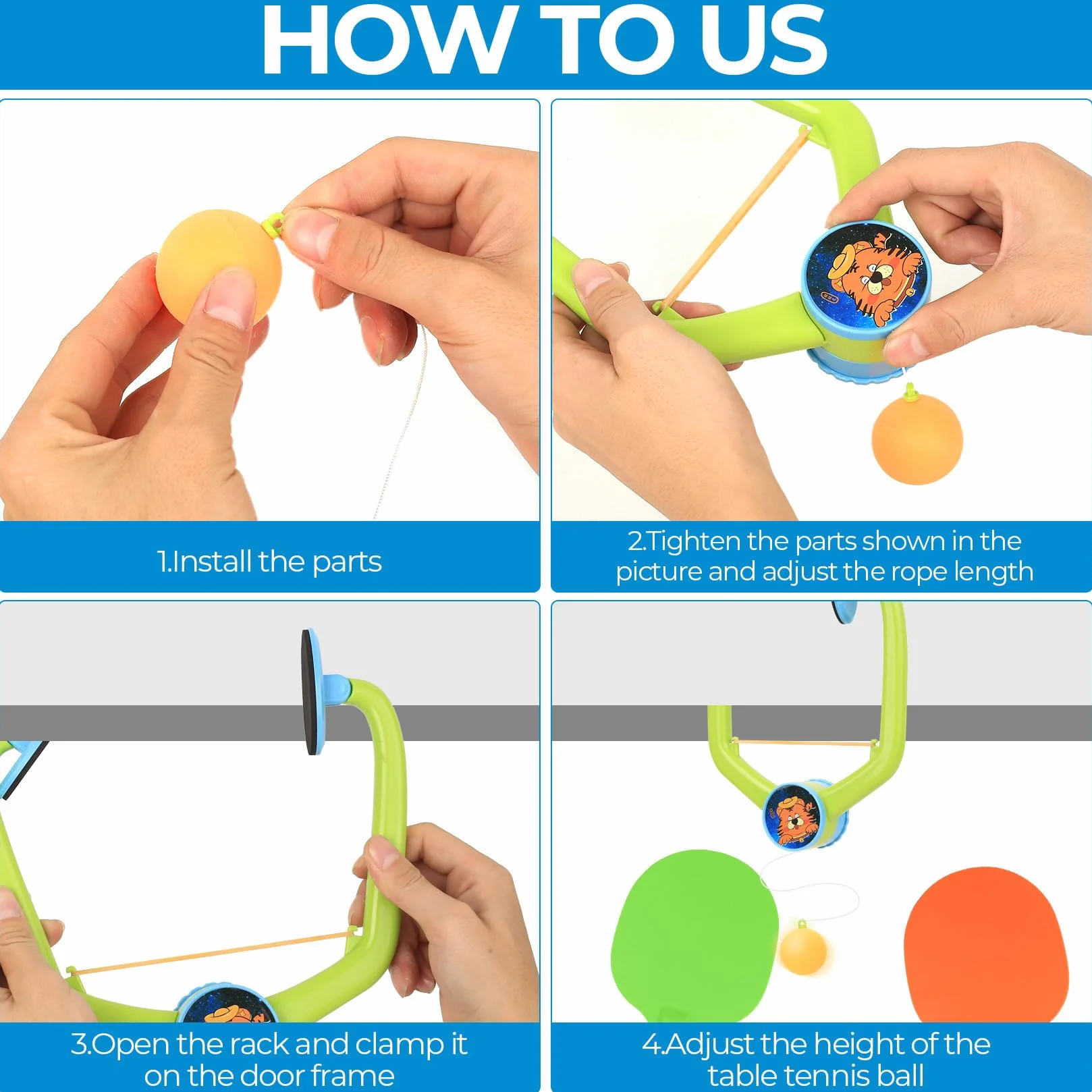 Gioco da ping pong da appendere porta, Set da ping pong regolabile con telaio per porta, allenatore portatile per allenamento e giochi in famiglia, con racchette/palline