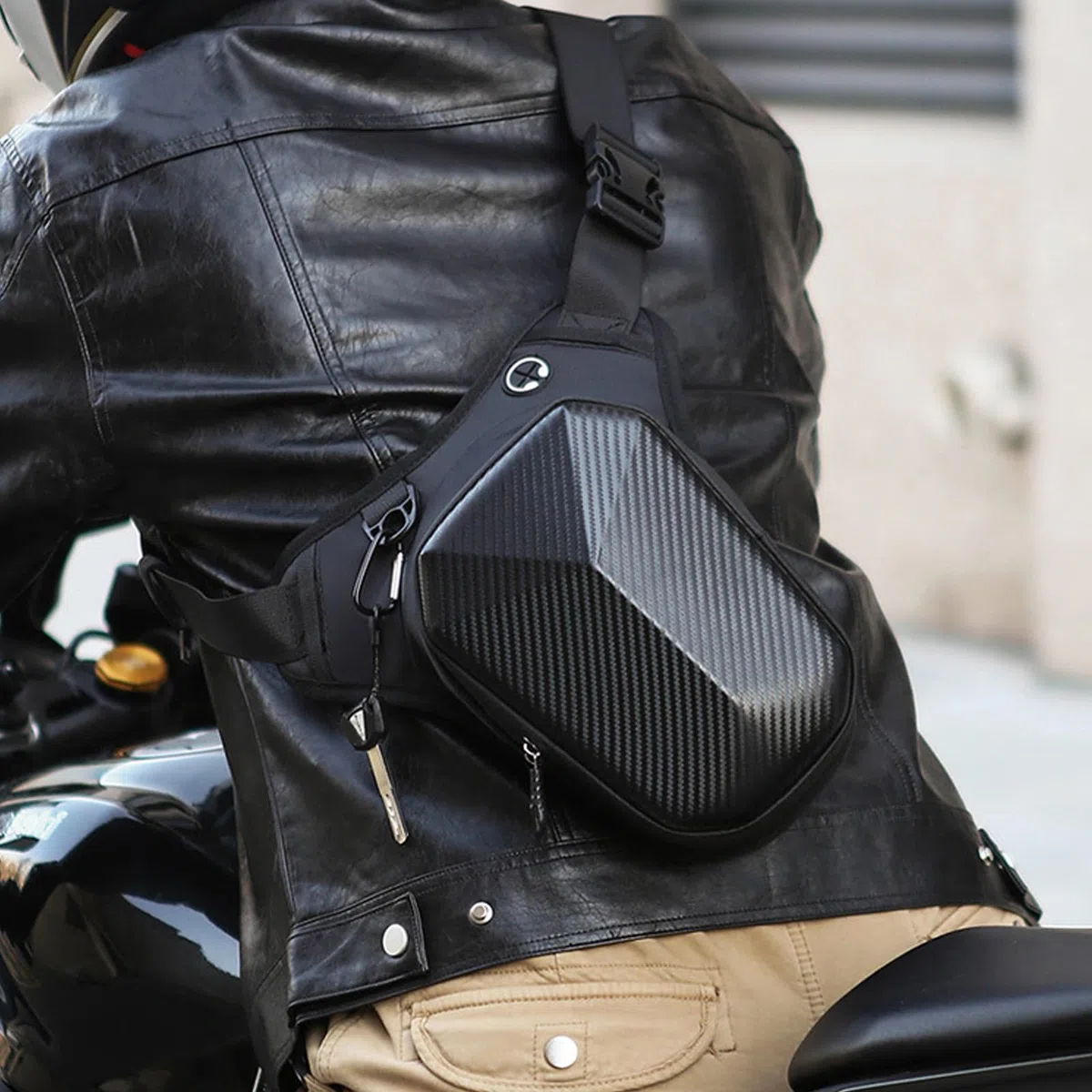 SPORWAY Borsa da gamba per moto: borsa per coscia, marsupio sportivo da moto per uomo e donna, borsa da moto con moschettone, attacco per cuffie per escursioni, campeggio, arrampicata
