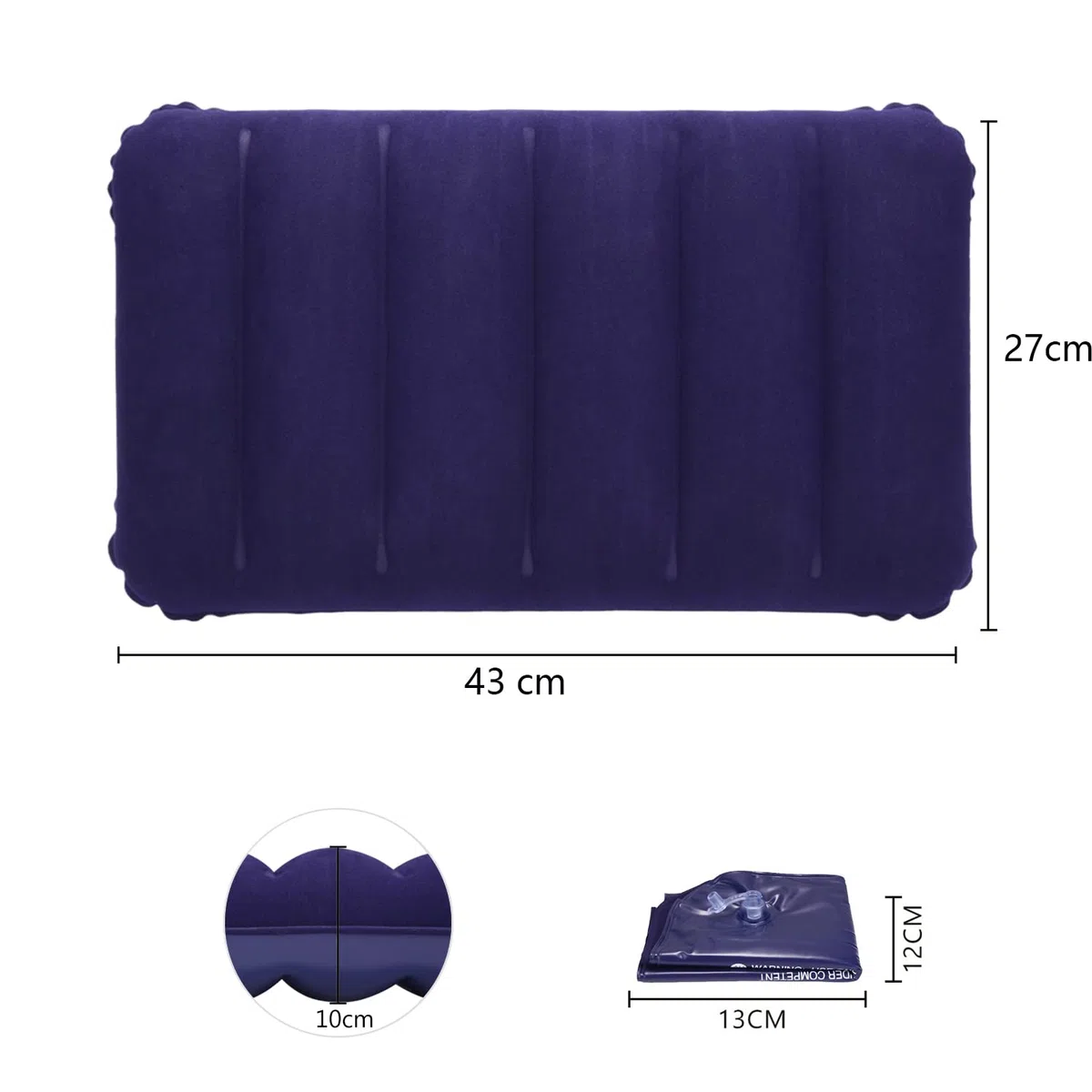2X Cuscini Gonfiabili per Spiaggia, Viaggio e Campeggio Piccolo Cuscino da Esterno in Velluto Morbido, Blu 43x27 cm