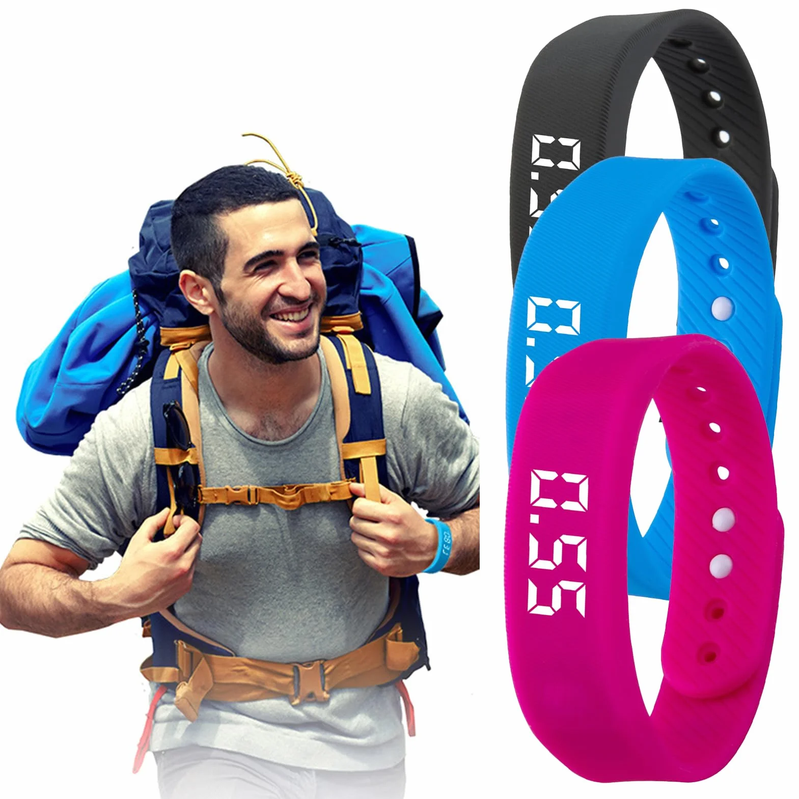 Orologio contapassi, orologio contapassi, orologio fitness intelligente, braccialetto sportivo fitness per registrare calorie, distanza, passi, senza Bluetooth, senza app dispositivo; nero