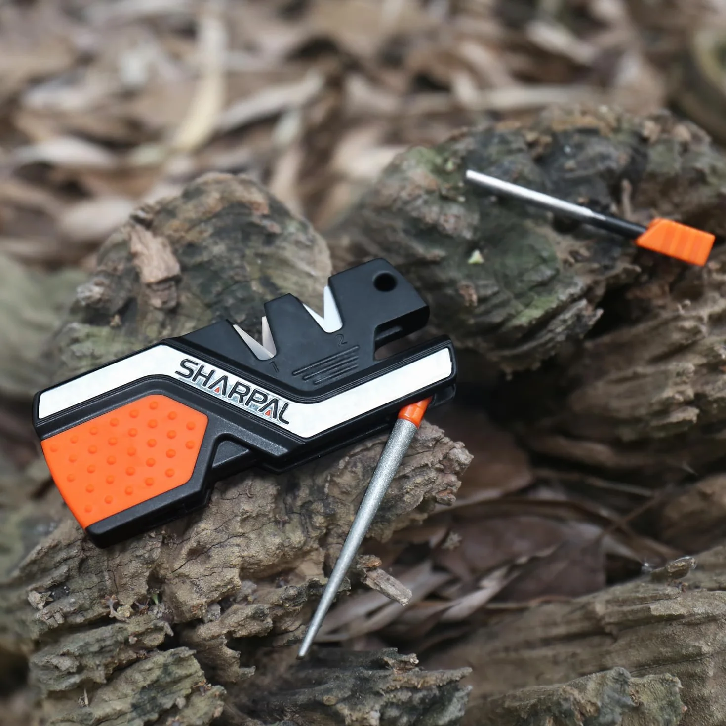 SHARPAL 101N 6 in 1 Portatile Affilacoltelli con Accendifuoco, Fischietto e Barra Affilatrice Diamantata, Risanare e Levigare Rapidamente Lame Dritte e Dentellate, Outdoor e Coltelli da cucina