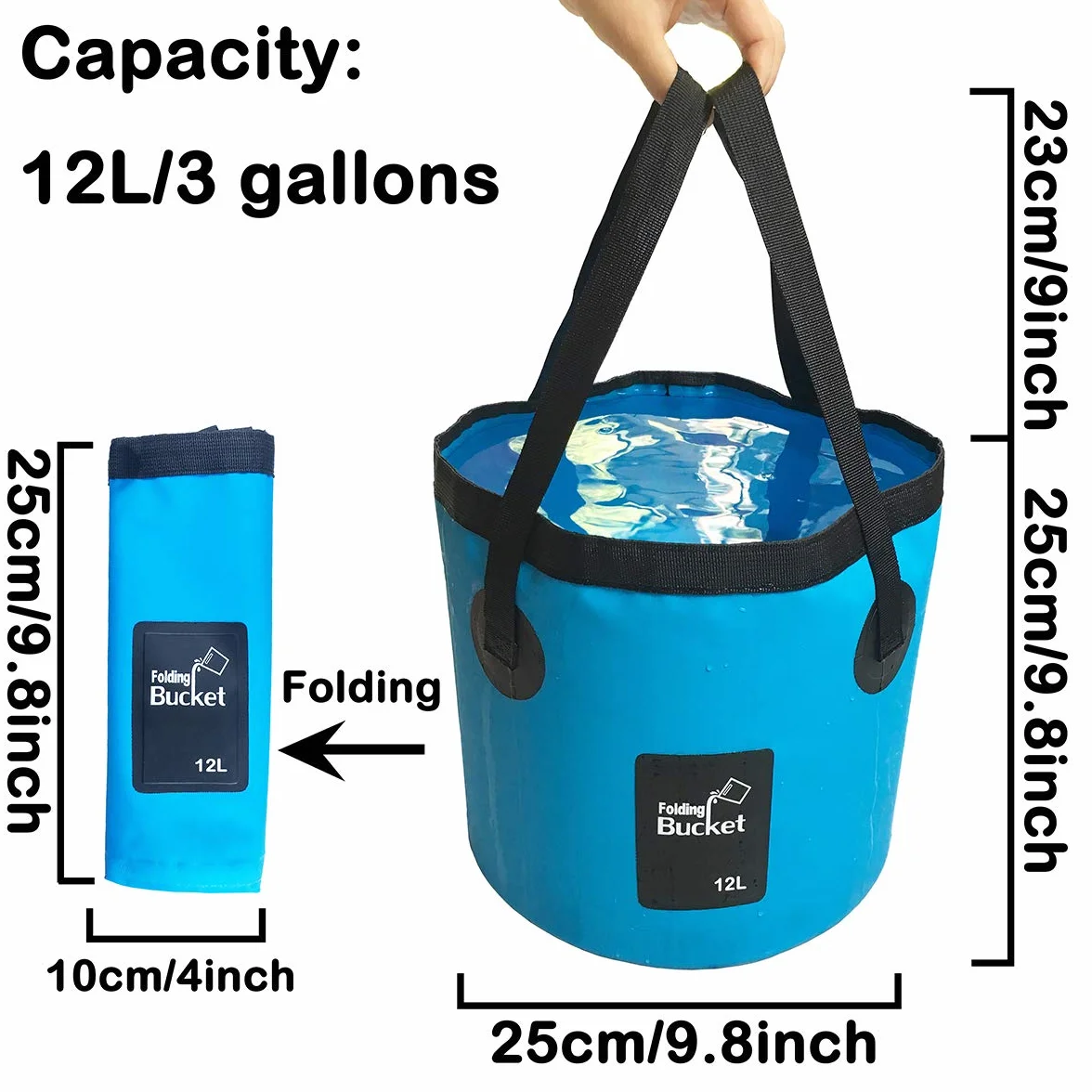 Secchio Pieghevole,12 e 20 Litri Secchio da Pesca Pieghevole Portatile Multifunzionale - Secchio Pieghevole per lavabo - Contenitore dell'Acqua per la Pesca-Campeggio-Giardinaggio (12L, Blu)