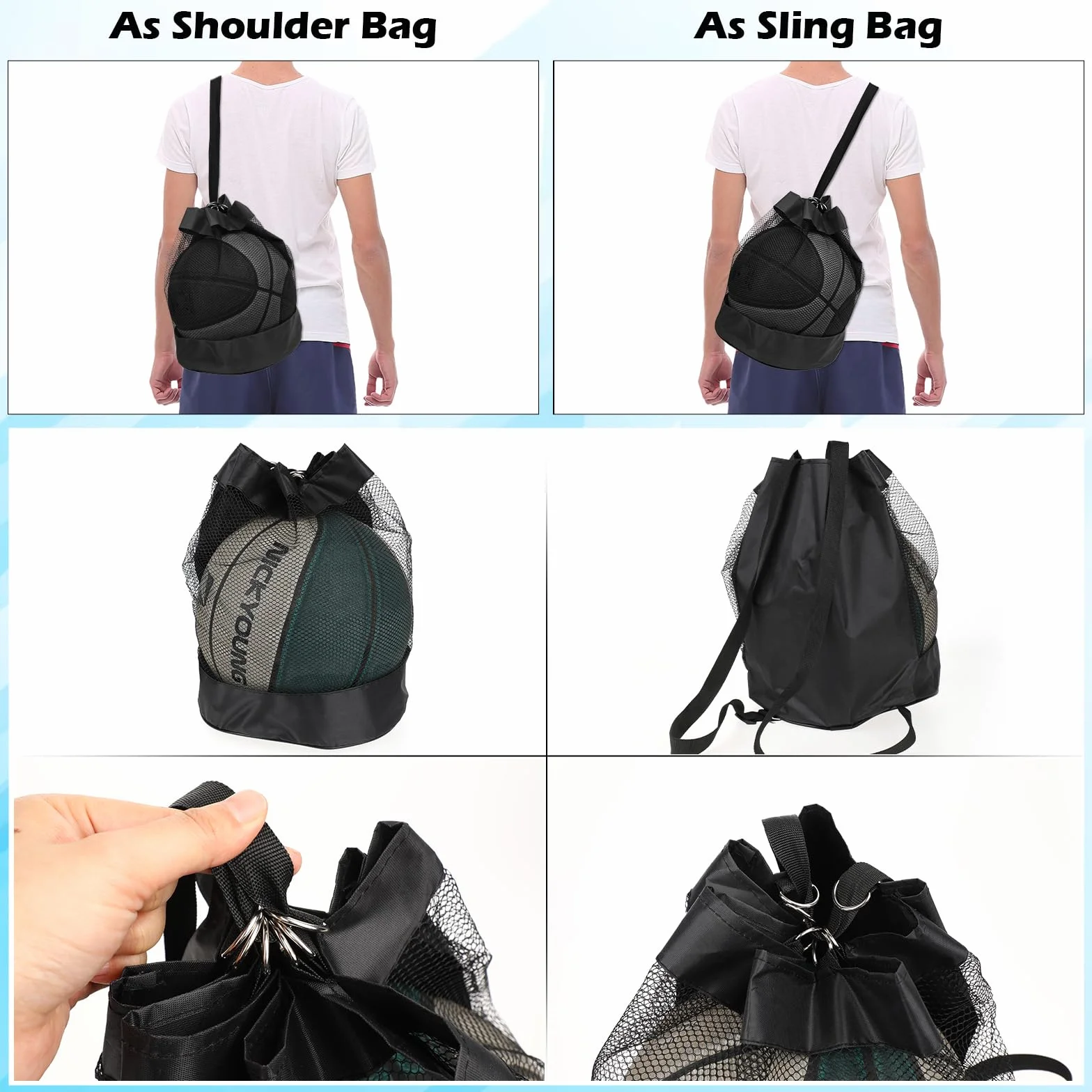 Molain Sacca da Pallone e Rete da Calcio - Borsa a Rete Multifunzione per Spiaggia, Zaino Portatile per Calcio, Basket, Tennis, Pallavolo, Rugby