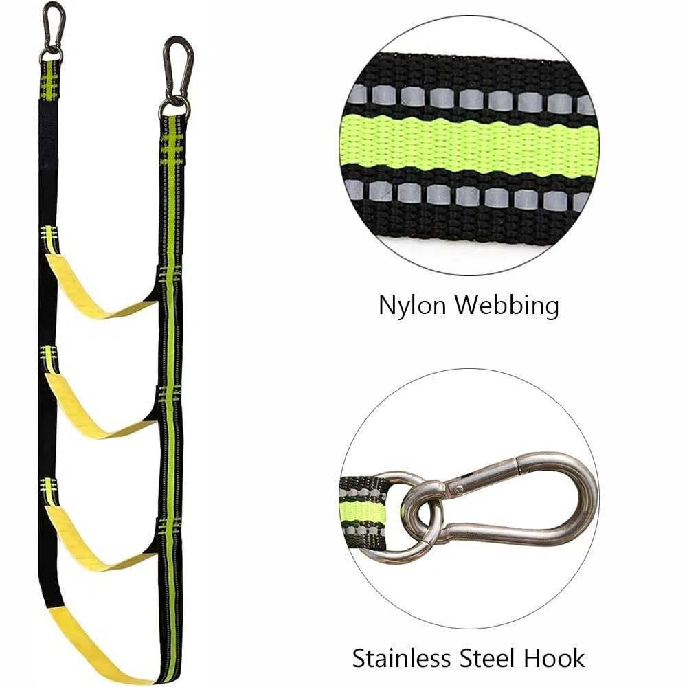 Scala portatile a tre gradini, in corda di nylon, per barca a motore, verde fluorescente, rimovibile, per caccia, gommone, kayak, motoscafo, canoa