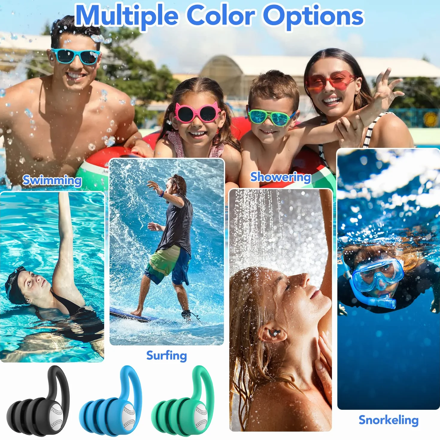 Tappi per le orecchie da nuoto per adulti, impermeabili, riutilizzabili, in morbido silicone, per doccia, nuoto, surf, snorkeling e altri sport acquatici (3 paia)