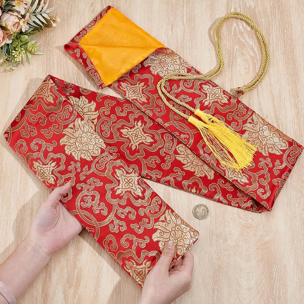GORGECRAFT Borsa con Motivo A Spada da 135cm con Copertura in Nappa Dorata Custodia Spade da Samurai in Seta Rossa Custodia Fodero Spada Ninja Custodia Katana Cosplay Feste di Halloween
