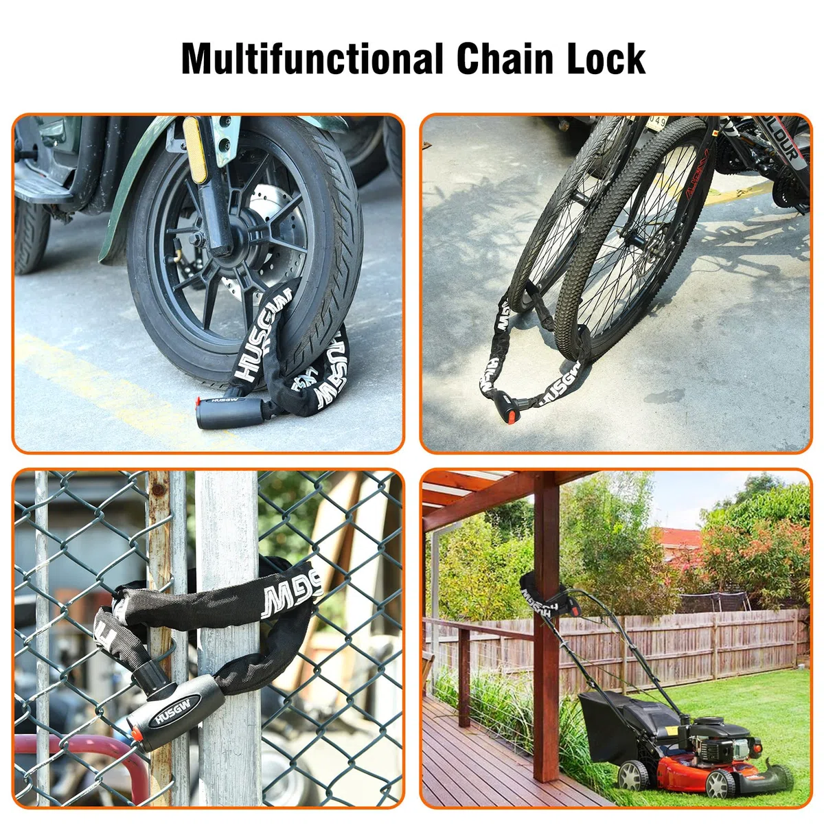 Lucchetto Bici Catena, 120CM Catena Bicicletta, Bicicletta Antifurto Catena di Blocco Catena per Bici,Alta Qualità Antifurto Moto, Catena Moto per Varie Biciclette, Motocicli (Nero) (black)