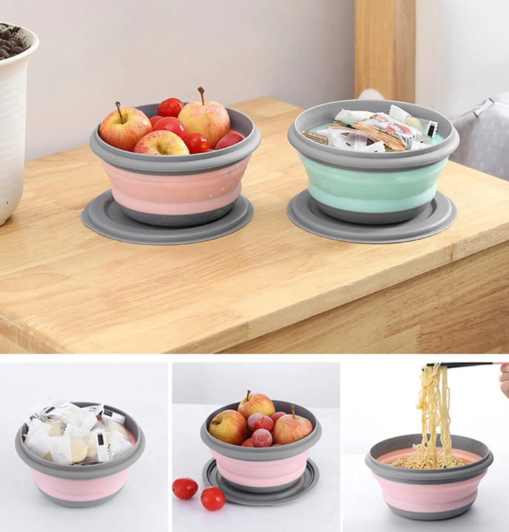 Collapsible Bowl Sets, 3 Pcs Portable Food Storage Outdoor Tableware, Silicone Folding Lunch Box Salad Bowl with Lid for Outdoor Camping Hiking