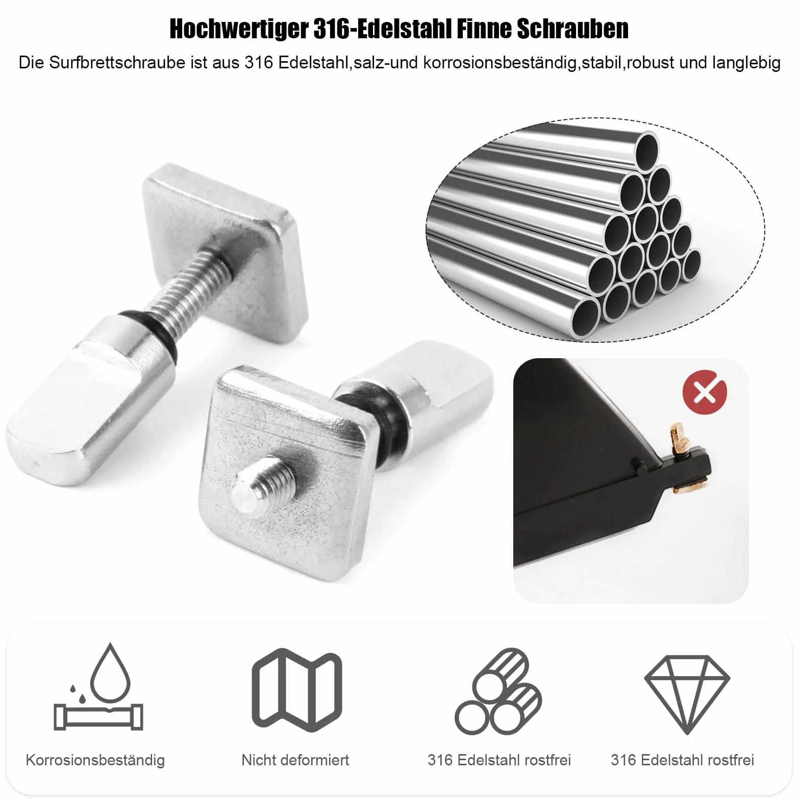 8 viti per tavola da surf SUP, viti per tavola da surf, in acciaio inox 316, viti per tavola da surf, viti per longboard, viti universali, accessori per single fins paddle Board Fin Box