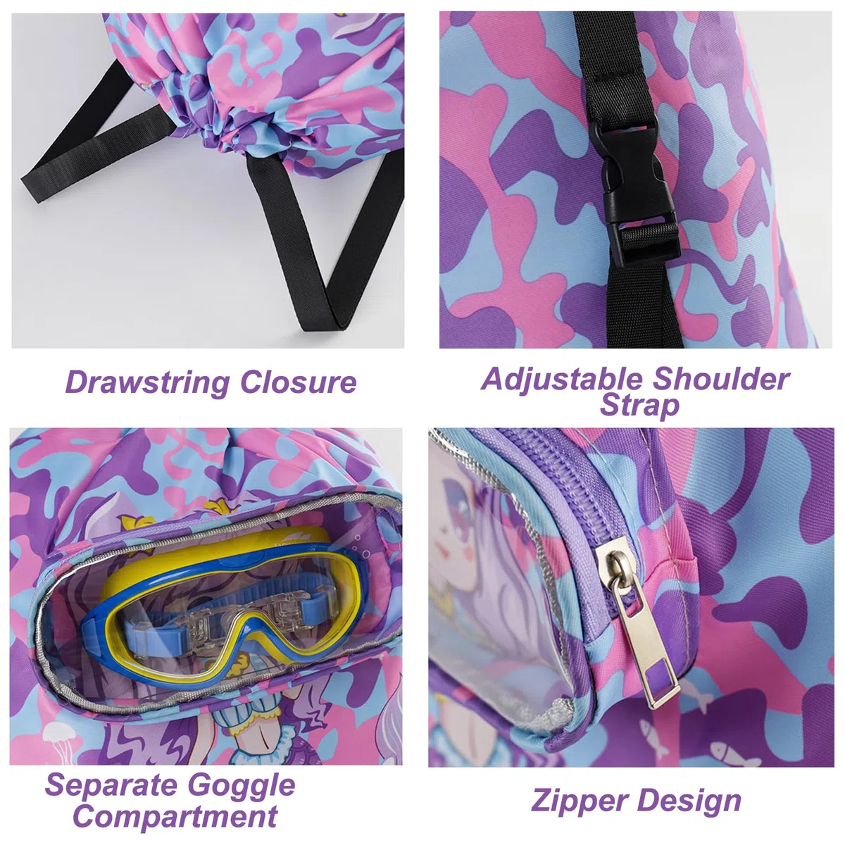 Sacca Sportiva Coulisse per Bambini, Sacca Zaino Sportivo Impermeabile, Borse a Zainetto Umidi e Asciutti Backpack per Ragazzo e Bambina Borsa per Viaggio Piscina Spiaggia e Scuola
