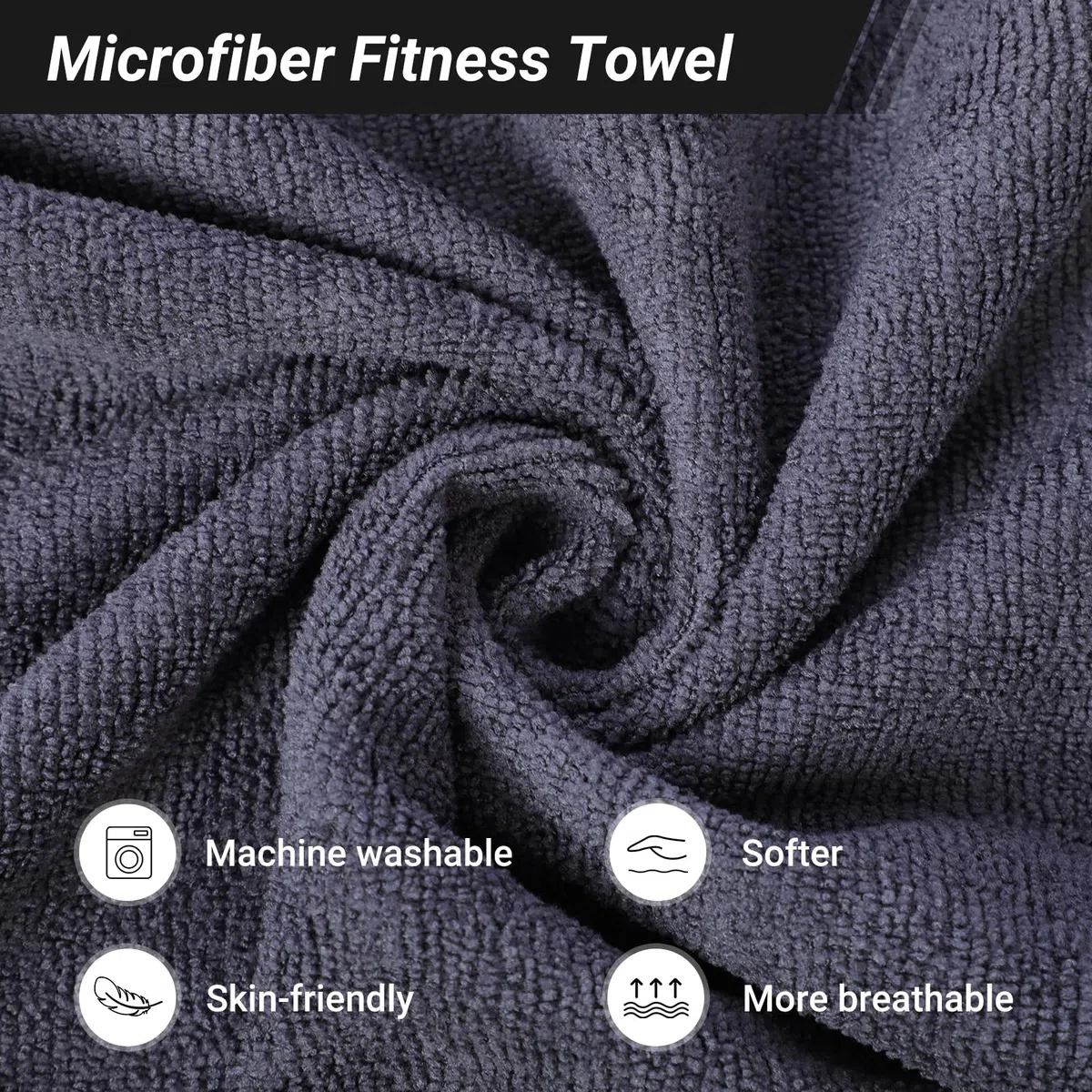 Asciugamano da Palestra 135x50cm Microfibra ad Assorbimento Rapido e Asciugatura Veloce Tasca con Cerniera per Cellulare Chiavi Cuffie e Accessori per Palestra Yoga Sport all'aperto (Grigio Scuro)