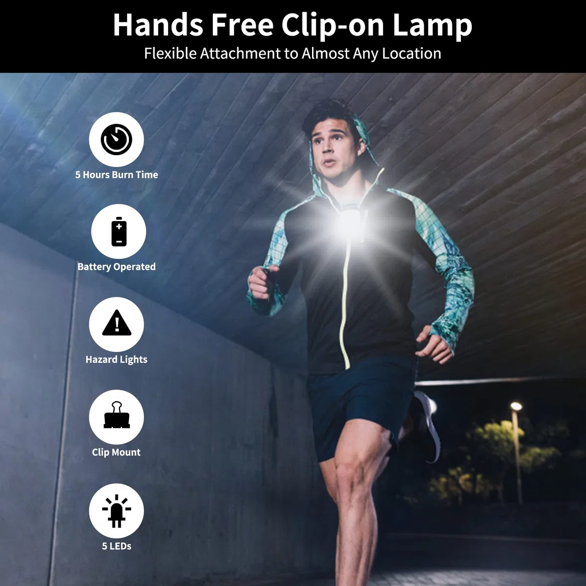 Lampada LED Ricaricabile con Clip, Lampada Frontale a LED Ricaricabile USB Torcia Frontale per Running 4 Modalità di Illuminazione Torcia Vivavoce per Corsa Campeggio Arrampicata Trekking Bici (1 Pcs)