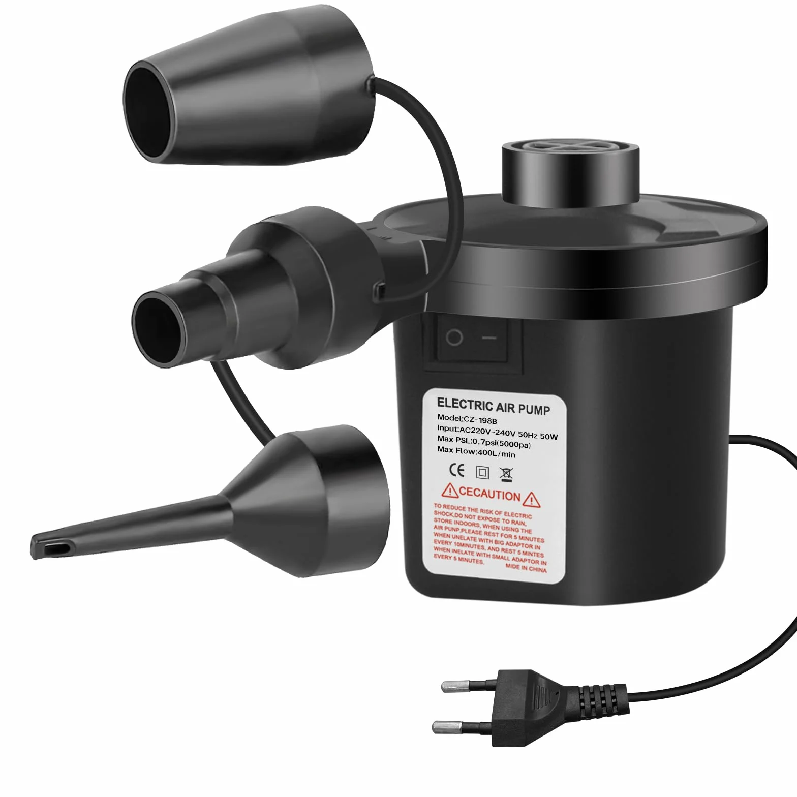 Pompa Elettrica Portatile Gonfiatore per Materasso Gonfiabile 3 Ugelli Aria Campeggio