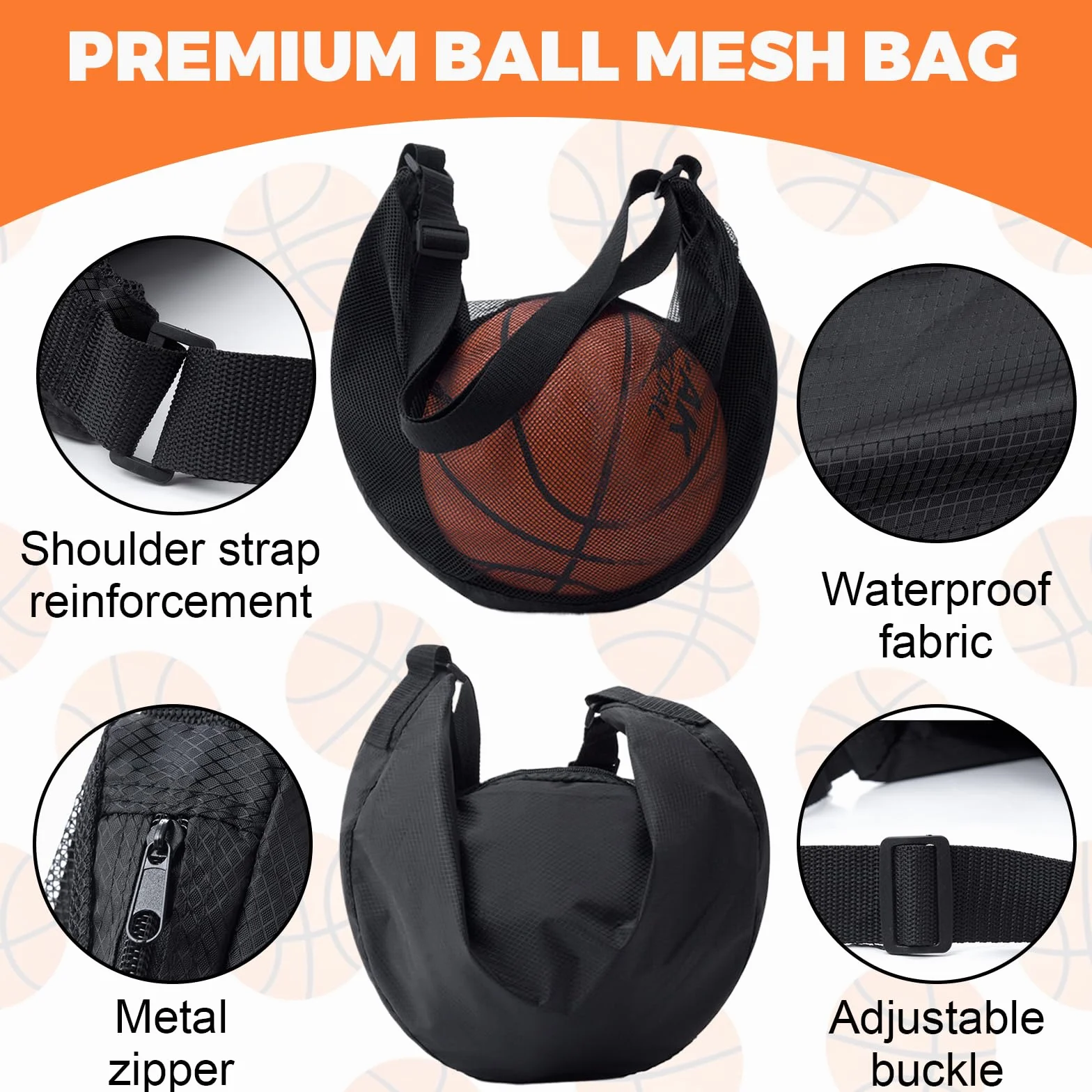 Zaino Basket, Basket Accessori, Sacca Zaino, Borsa da Pallacanestro, Borsa a Rete con Moschettone, Borsa a Rete per Calcio, Pallacanestro