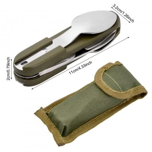 Dokeno 2 Pcs Posate Campeggio Pieghevoli Acciaio Inox, Stoviglie da Campeggio con Borsa Oxford, Nero Posate Portatile Adatta per Escursioni Viaggi Picnic Outdoor Campeggi