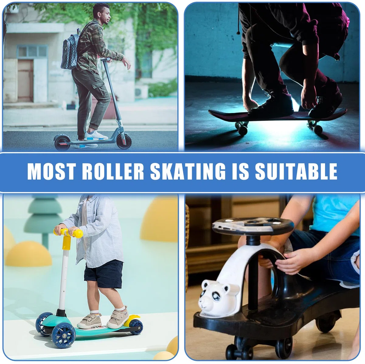 4Pcs Ruota per Monopattino 80MM, Ruote Luminose per Scooter, Ruote di Ricambio per Scooter 80MM, Stunt Scooter Ruote, con Cuscinetti a Sfera ABEC-9, Unisex Adulto (Blu + Nero)