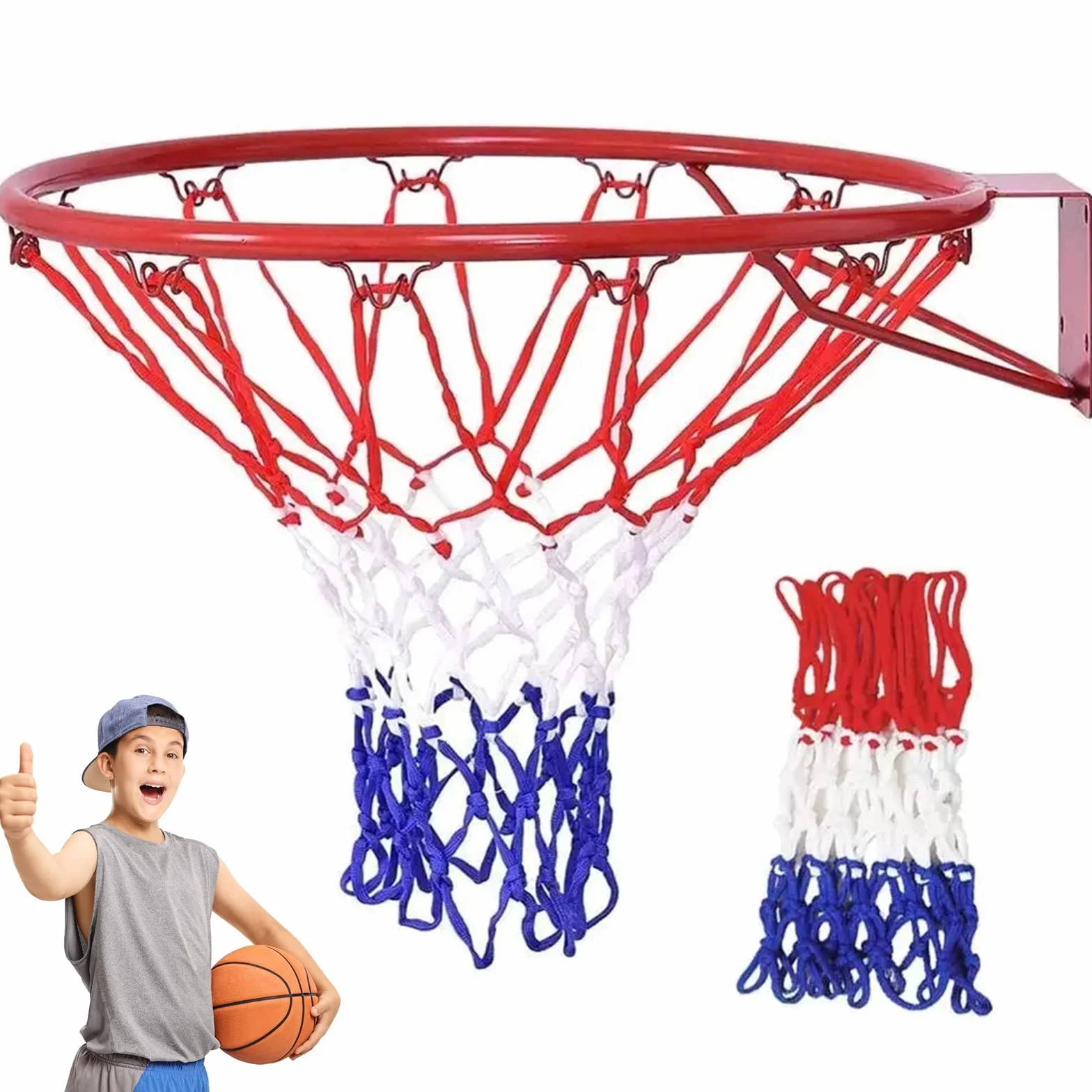 Rete per Canestro da Basket 2 Pezzi Ricambio Blu Rosso Bianco Interno Esterno