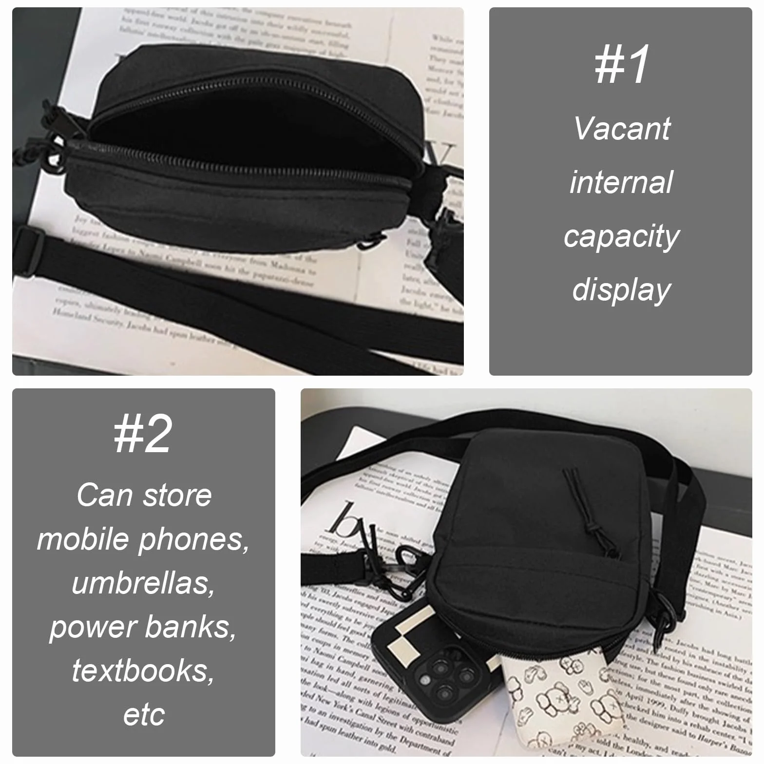 Zaino per Spalla Piccola, Borsa a Tracolla, Borse a Tracolla per Uomini e Donne, Borsa a Tracolla Versatile, Per Escursioni, Camminando, Ciclismo, Viaggio, Ciclismo, Caricabatterie USB