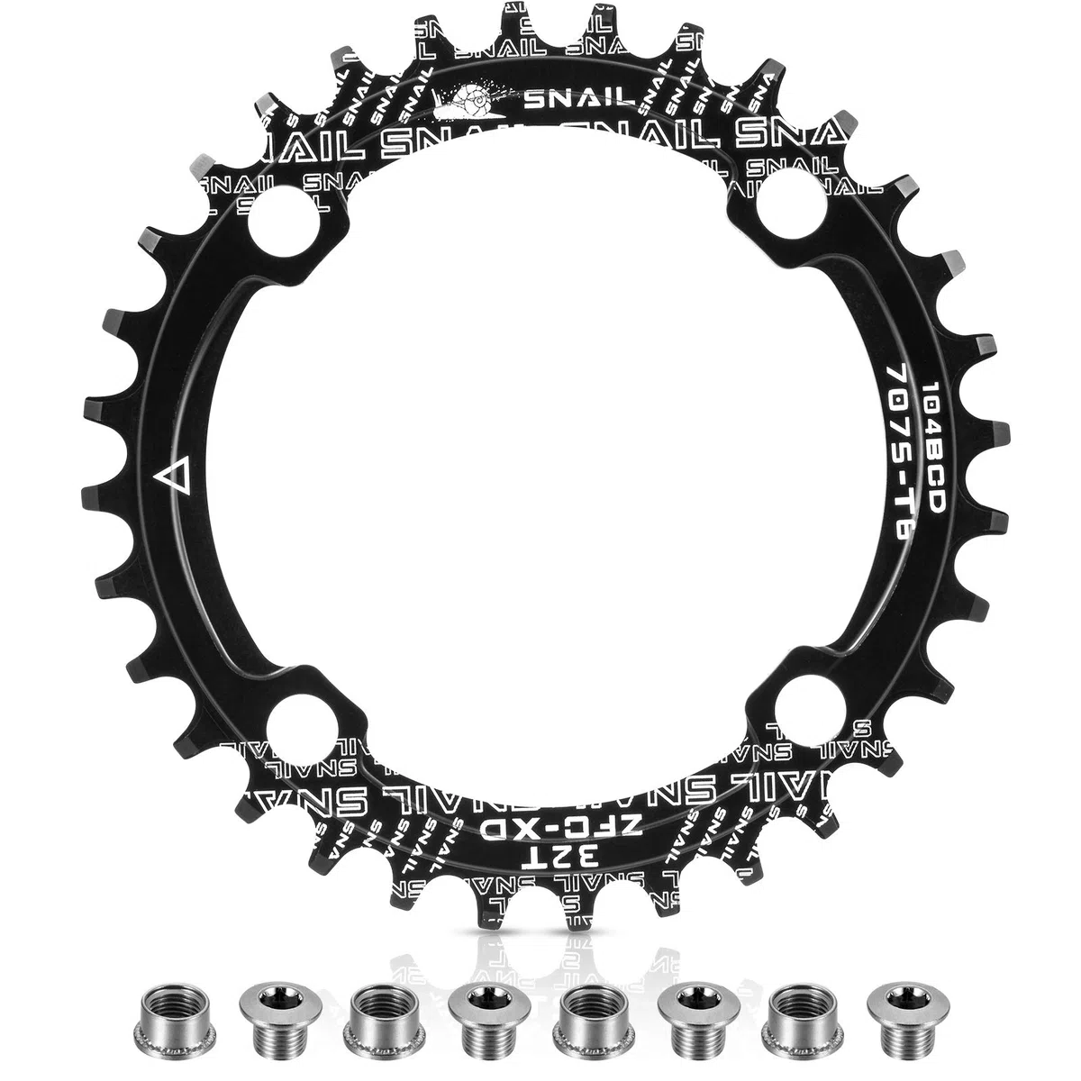 BOAO Corona 104 BCD 32T 34T 36T 38T Anello Catena Singola Stretta Larga con 4 bulloni per pignone per Bici da Strada, Mountain Bike, BMX MTB (Nero, 32T)